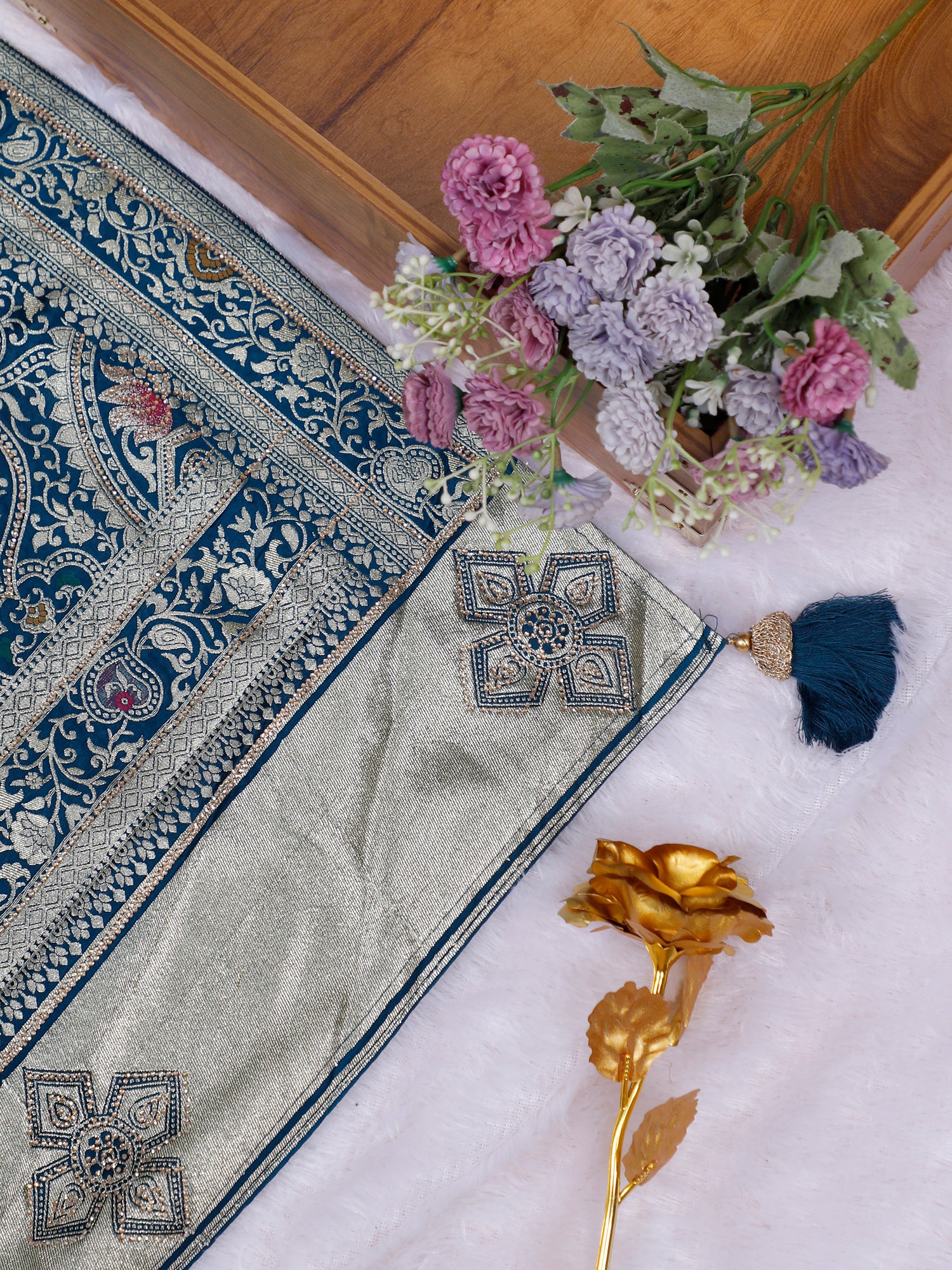 Rajsi Prism Red–Blue Silk Saree