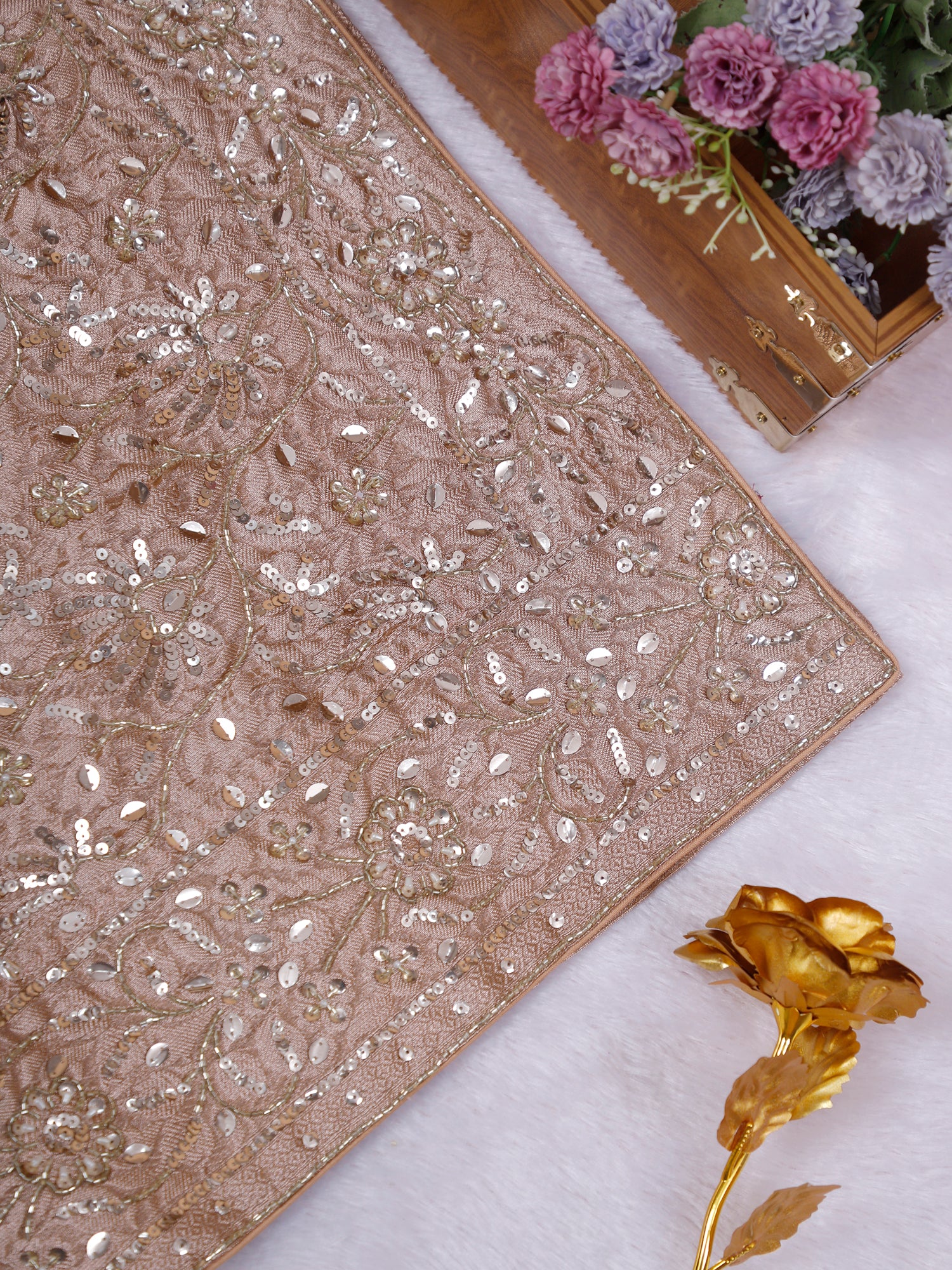 Maroon Champagne Mehfil-E-Zar Tissue Saree