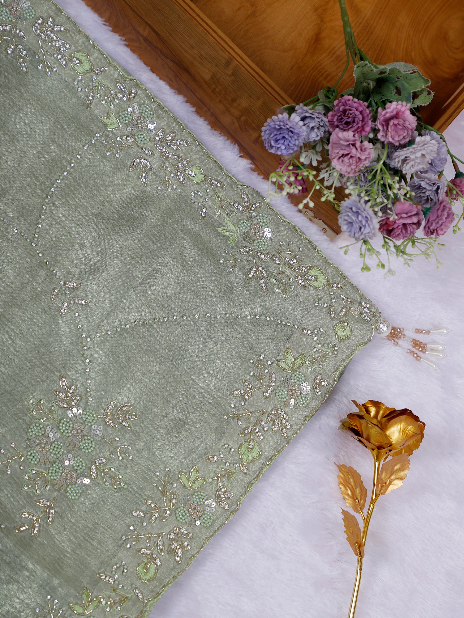 Pistachio Green Noorvaya Tissue Saree