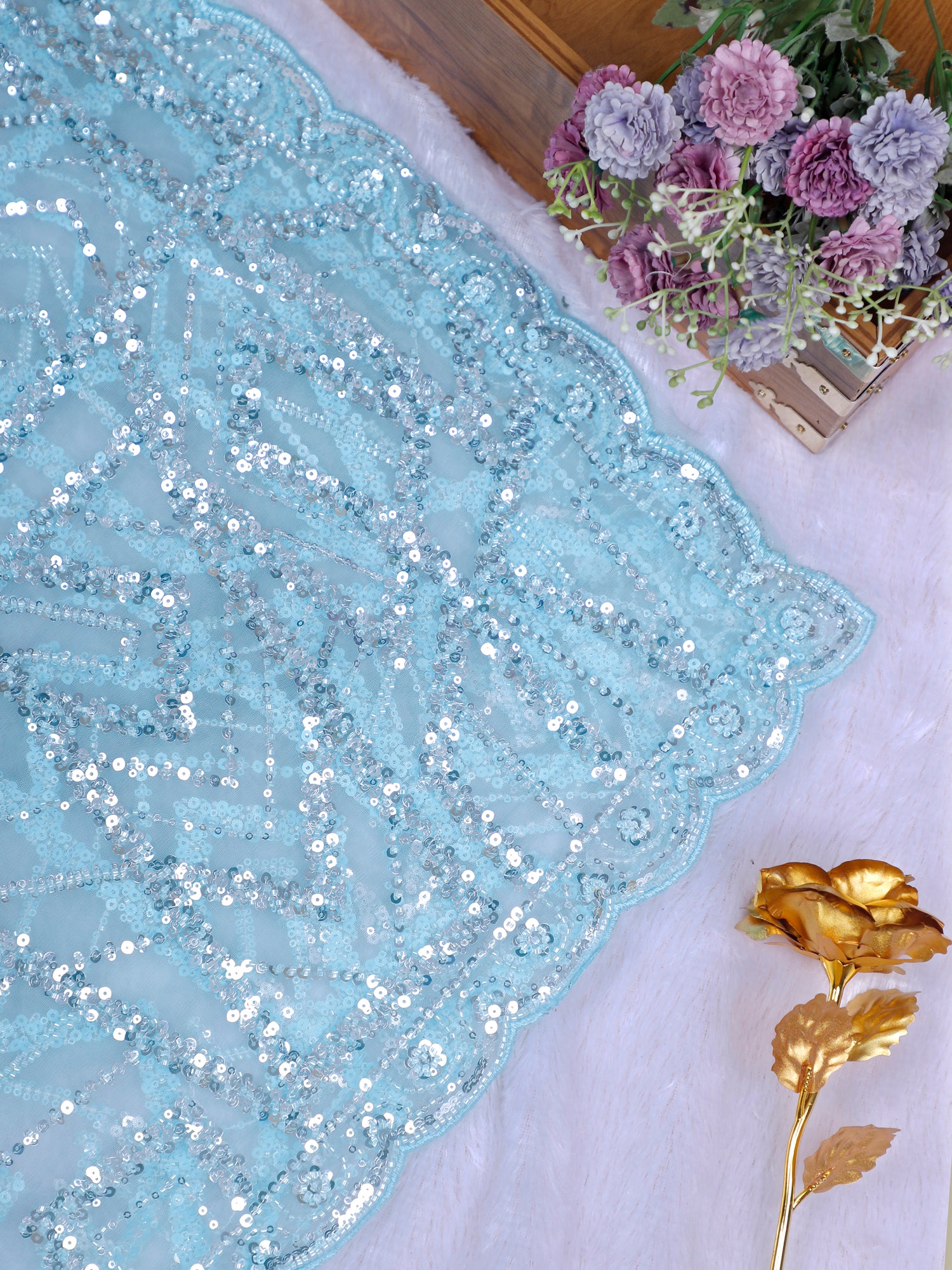 Pastel Blue Nazakat Royale Net Saree