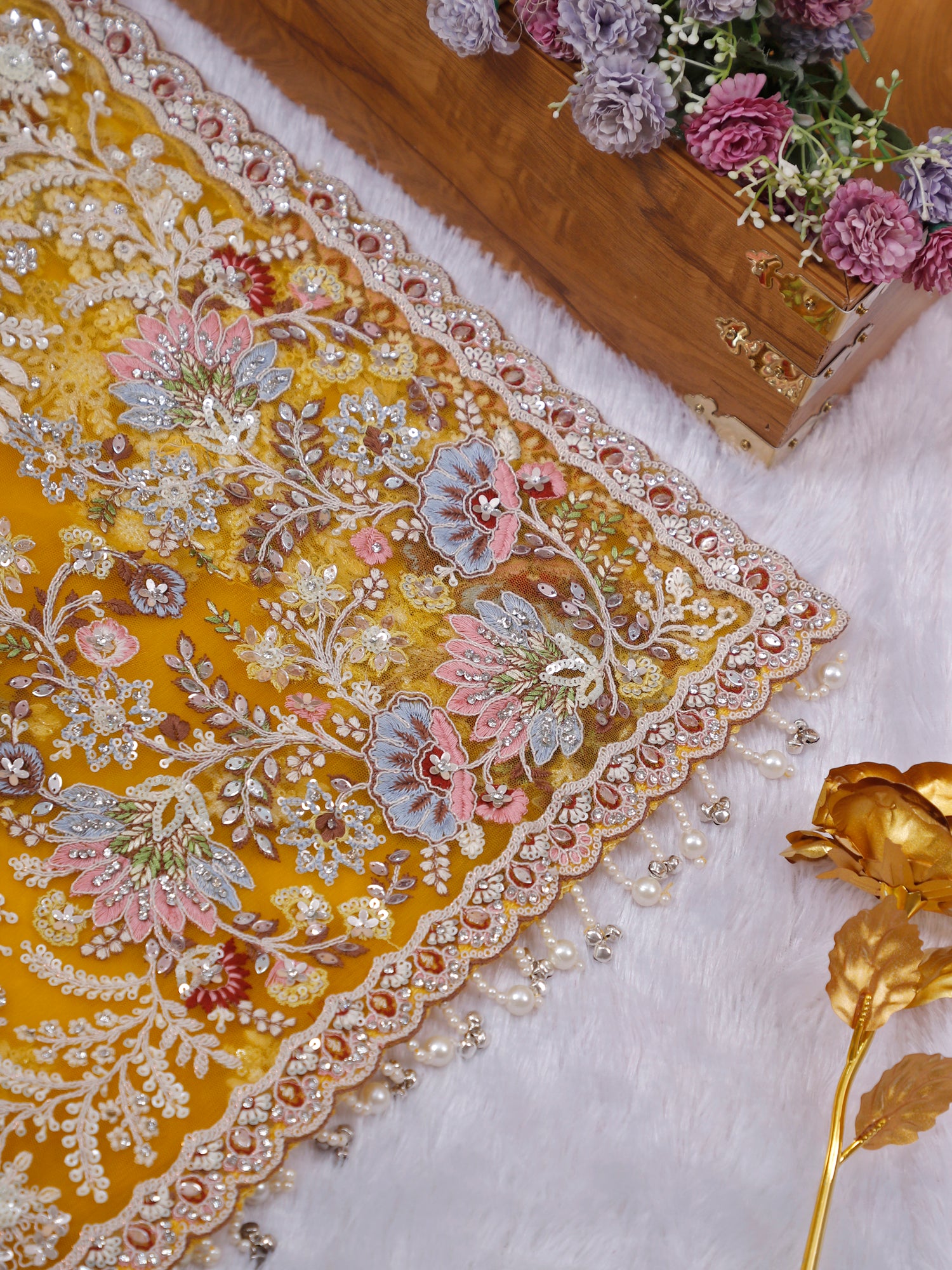 Yellow Sunehri Celestial Sequin Saree