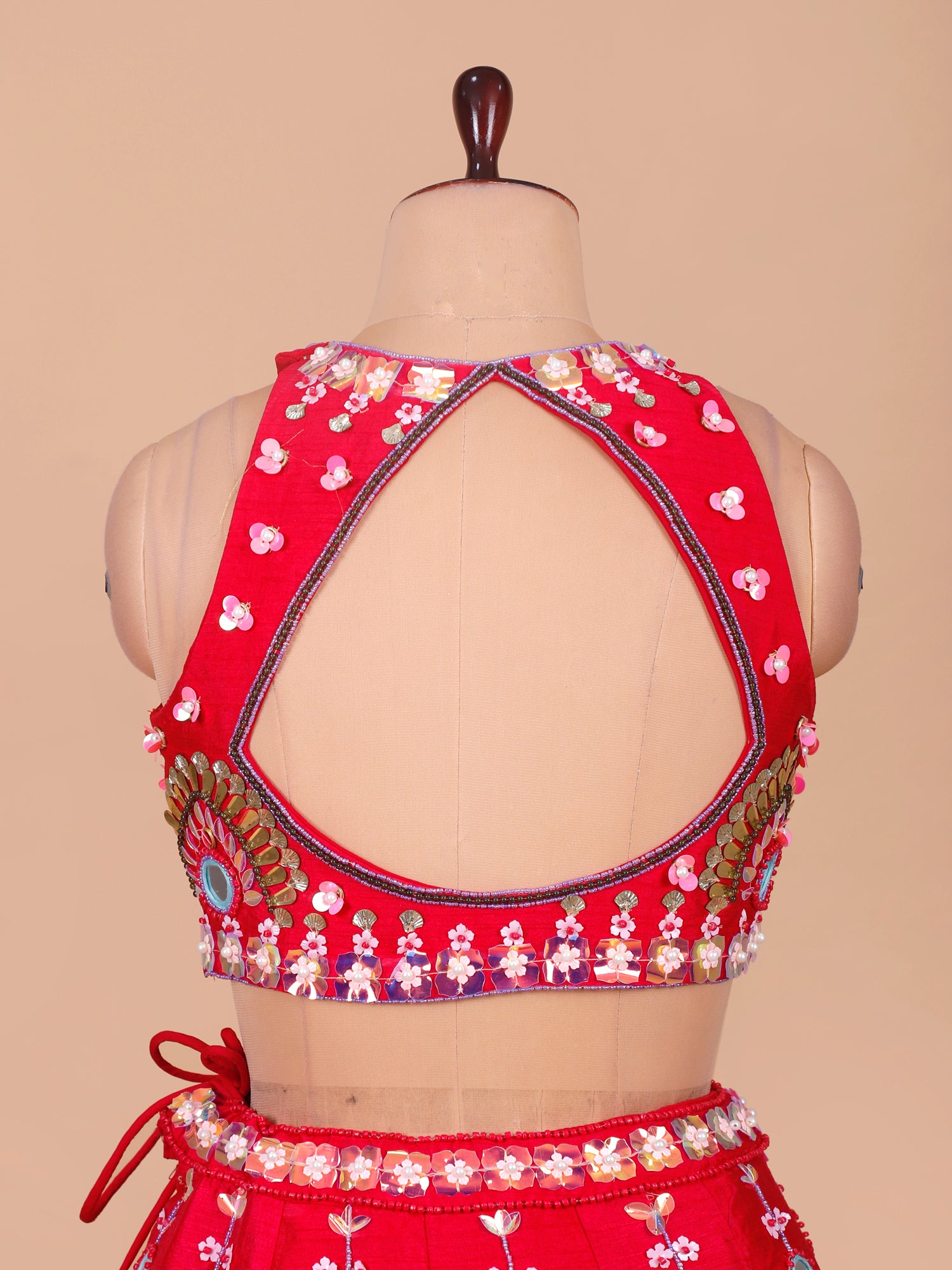 Pink Aaina Noor Mirror Appliqué Handcrafted Silk Lehenga