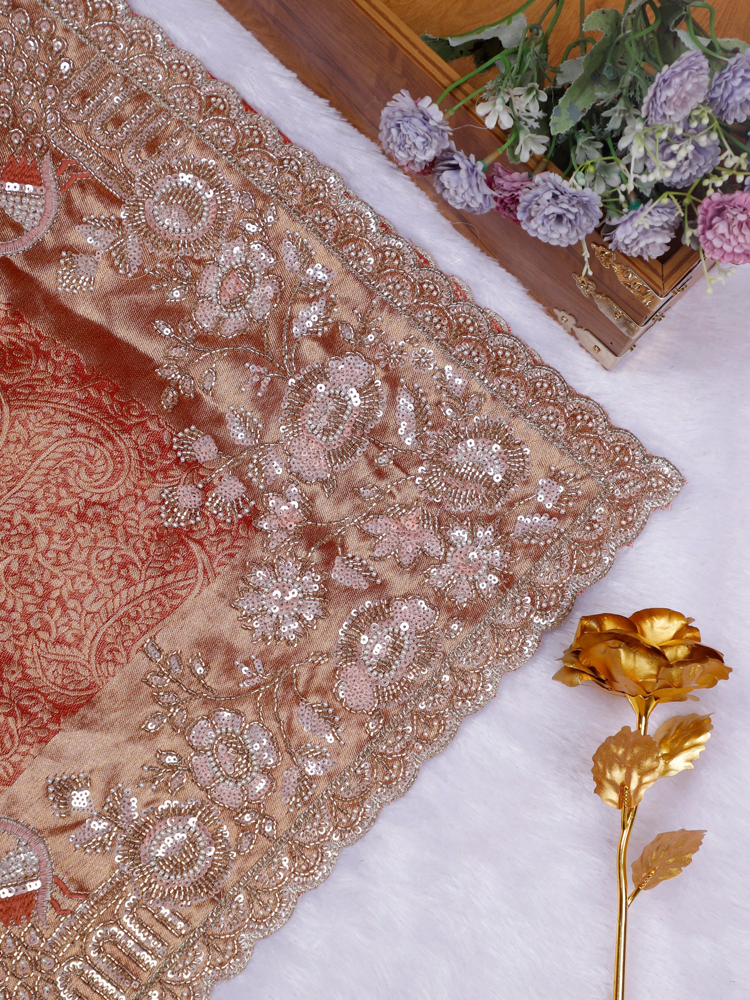 Brick Red Rajwada Grace Printed Silk Saree