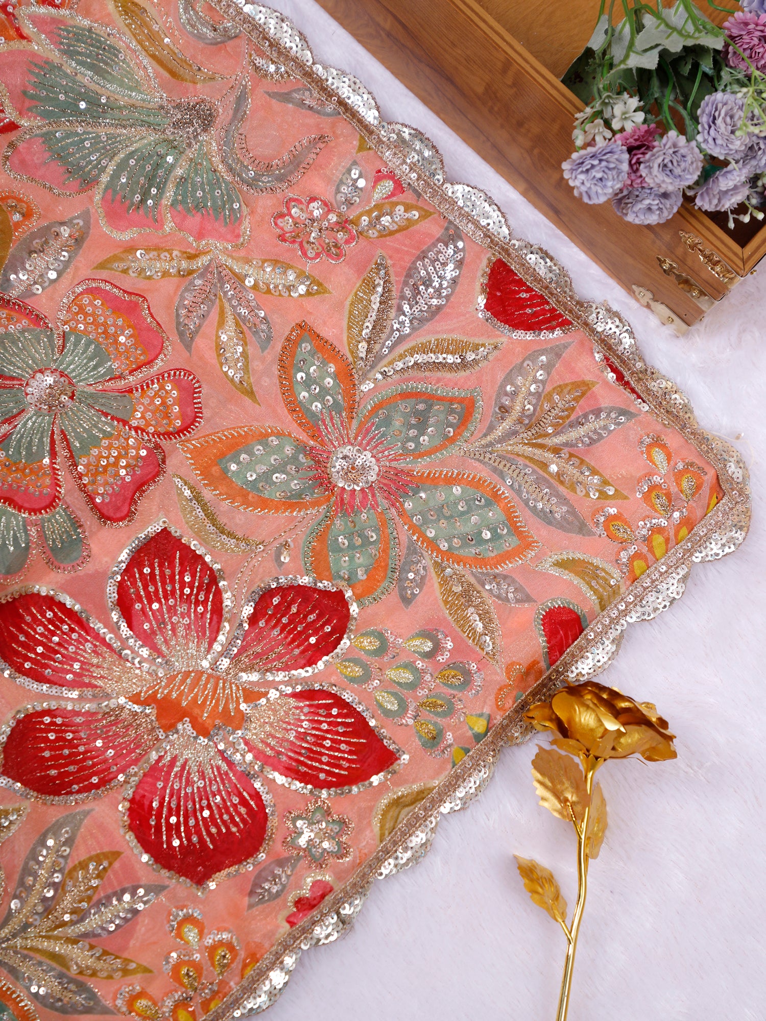 Multicolor Sitara Rang Sequins Thread Chinon Elegance Saree