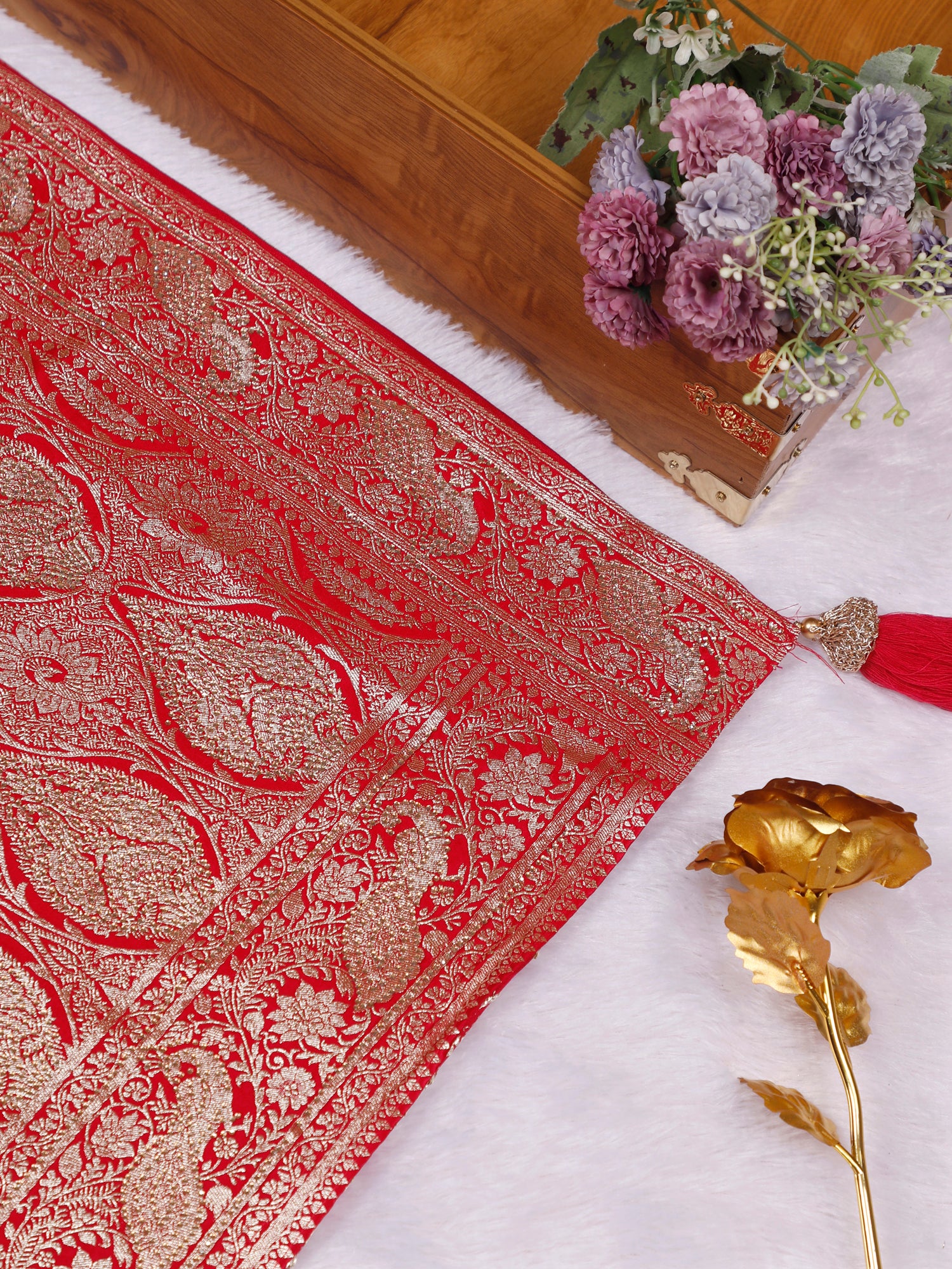 Red-Blue Noble Aura Silk Saree with Swarovski Sequin Detailing