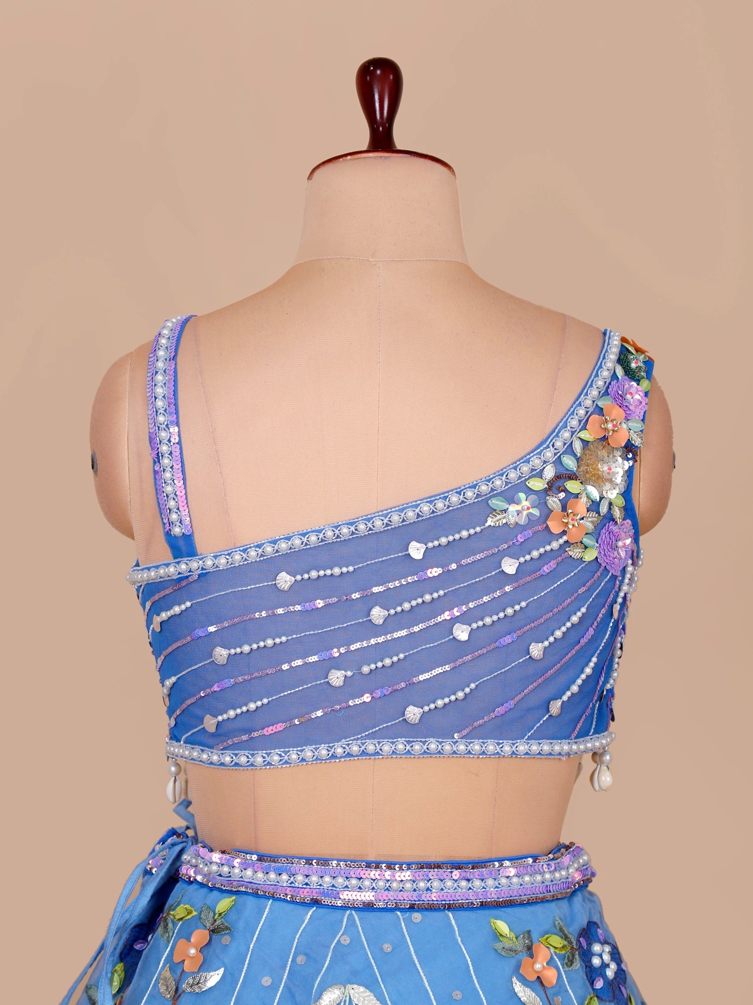 Zarmin Blue Pearl Sequin Net Lehenga