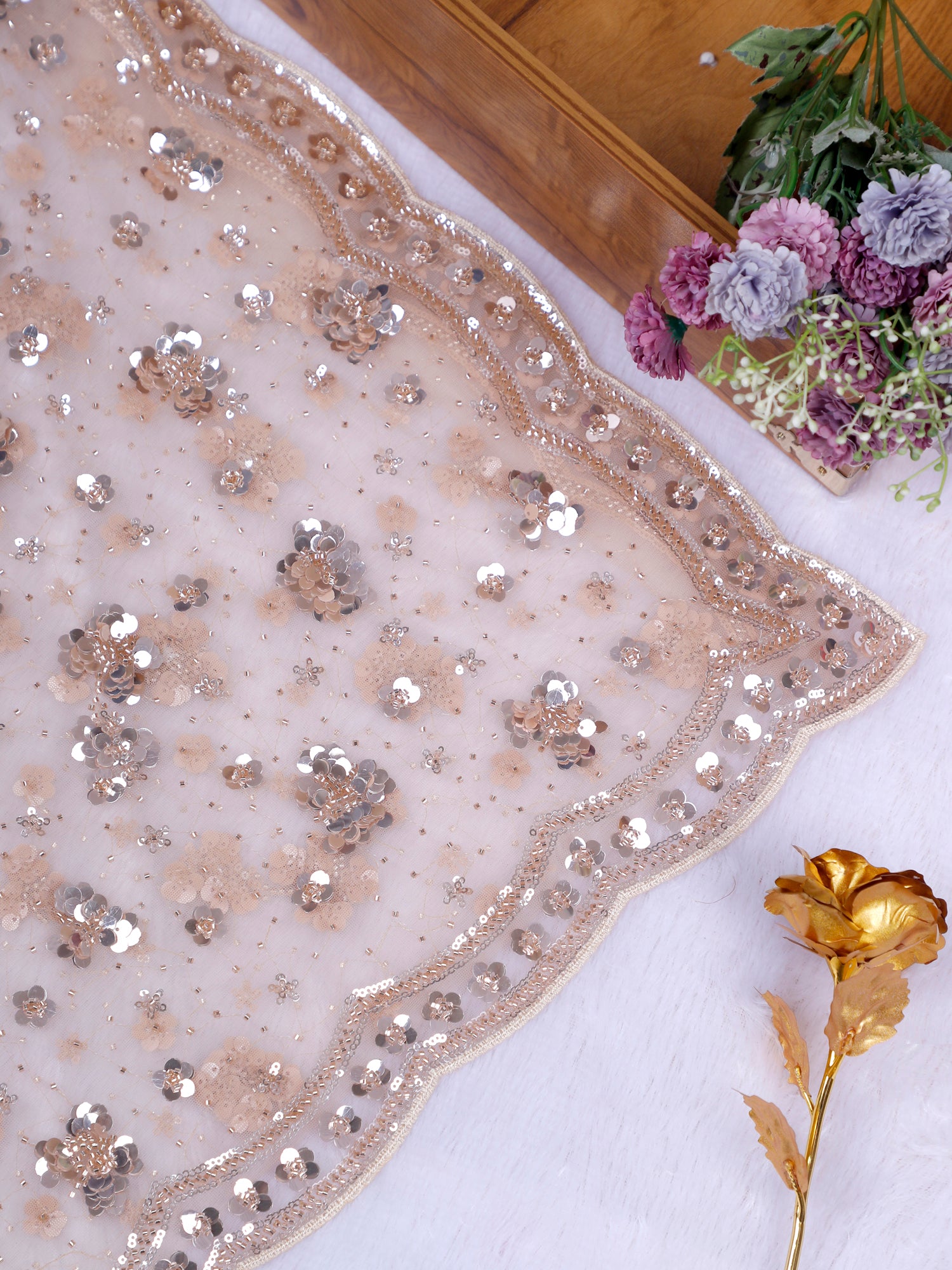 Biscuit Champagne Glow Designer Saree