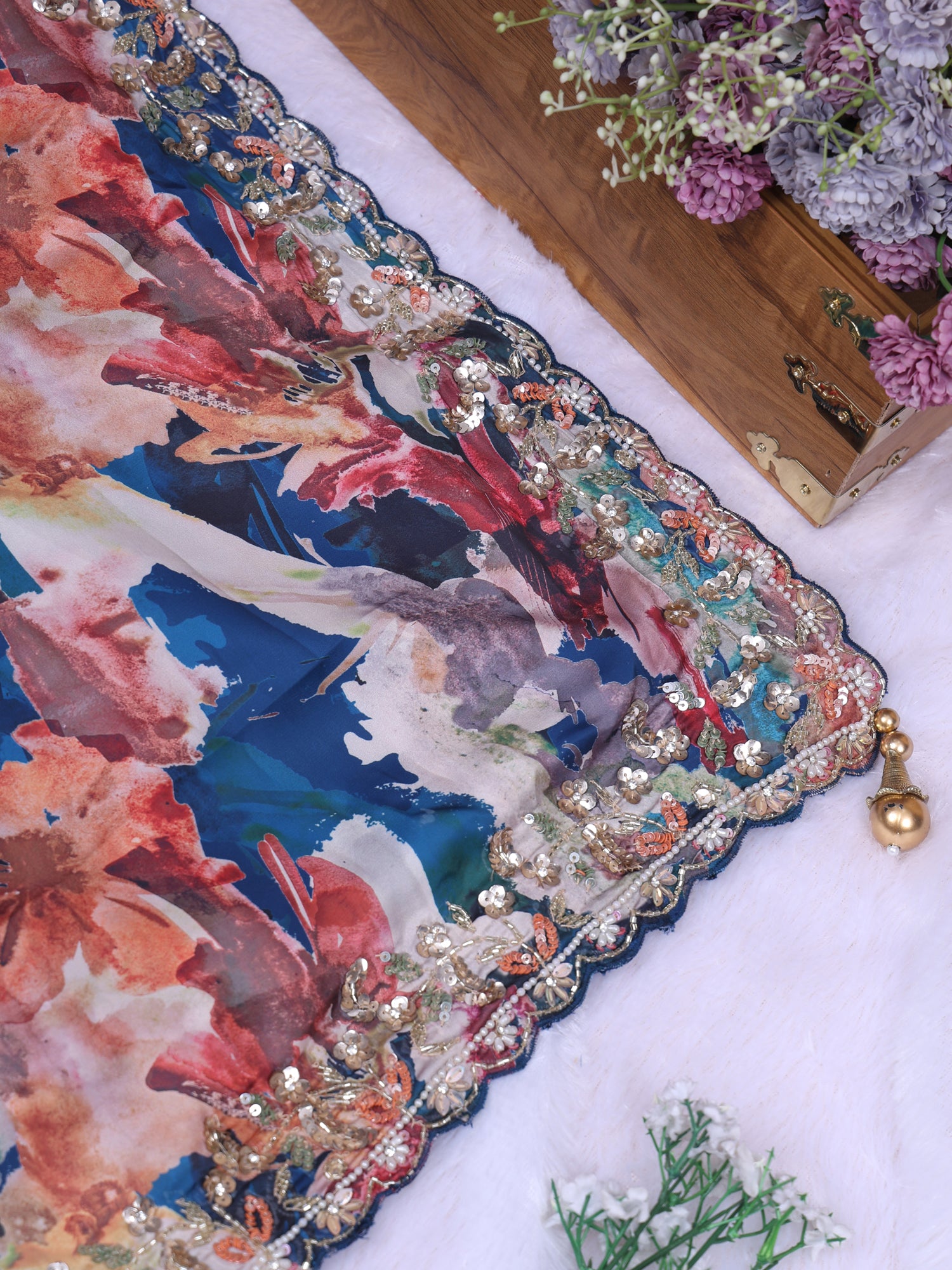 Multi Couture Essence Crepe Silk Saree with Cut Dana work