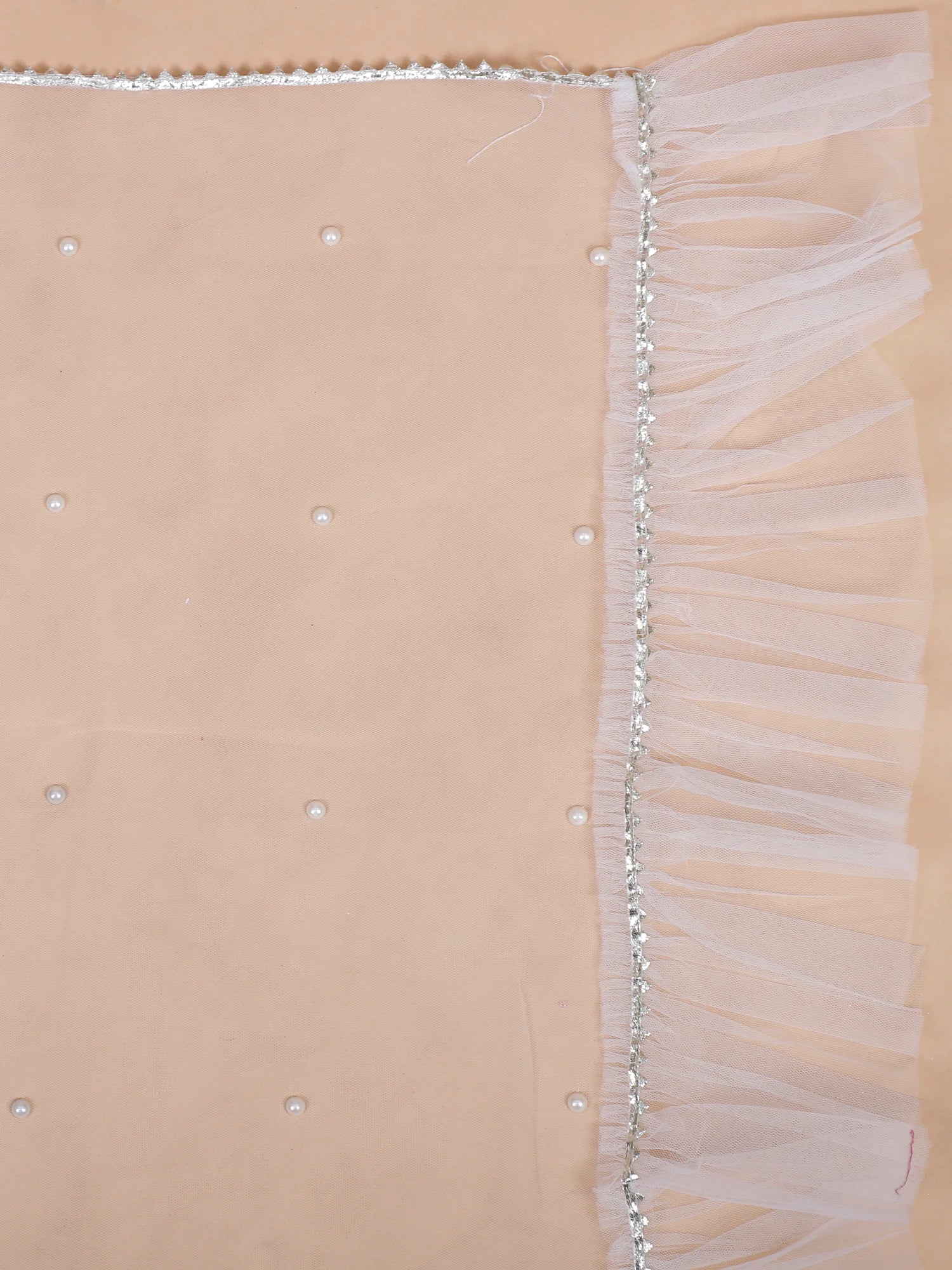 Soft Power White Net Lehenga with Pearl Mirror &amp; Aplique Craft
