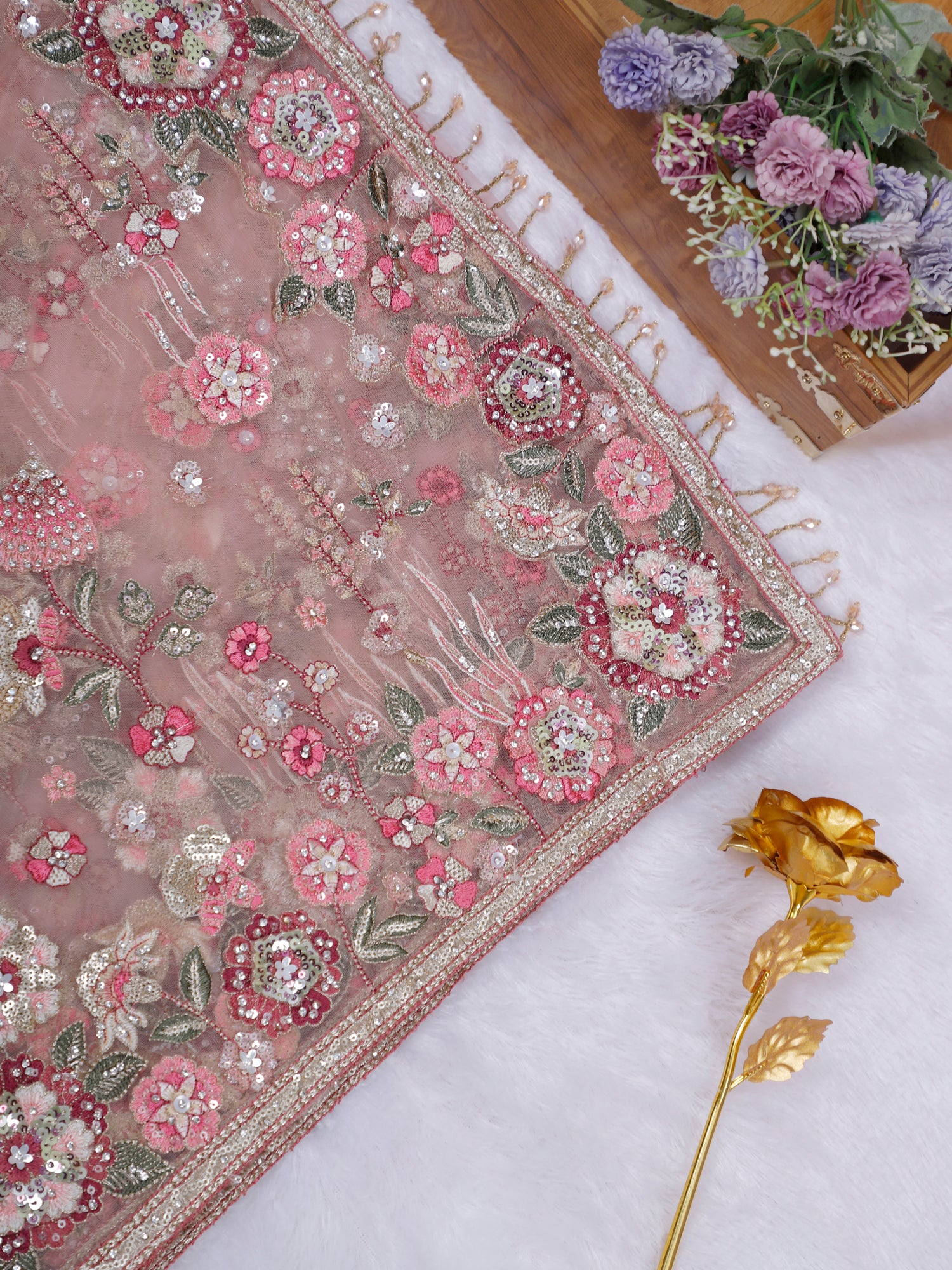 Blush Nooré Multi Thread Diamond Saree