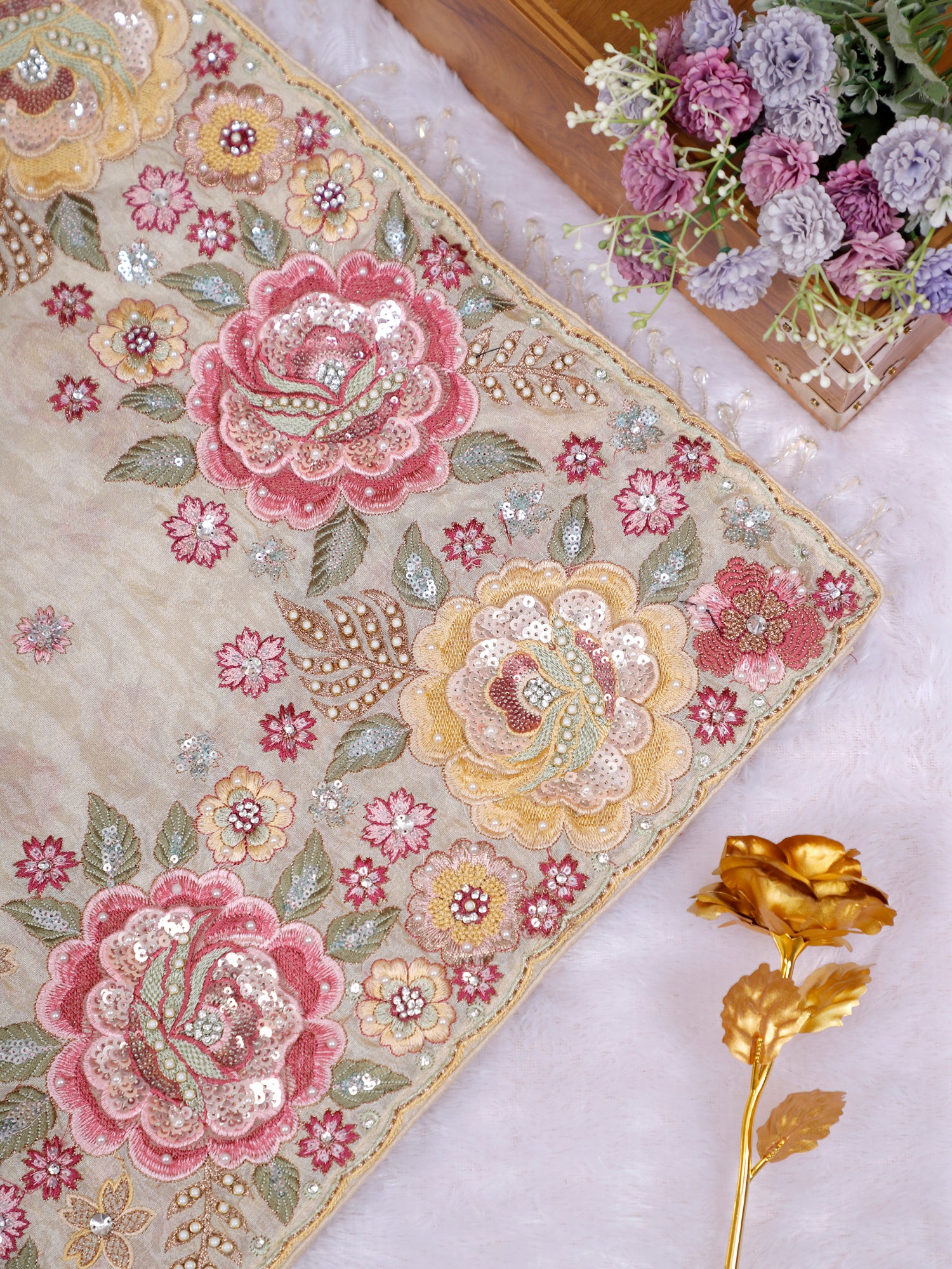 Multi Mehka Rang Crepe Silk Saree Artistic Thread &amp; Sequins Edition