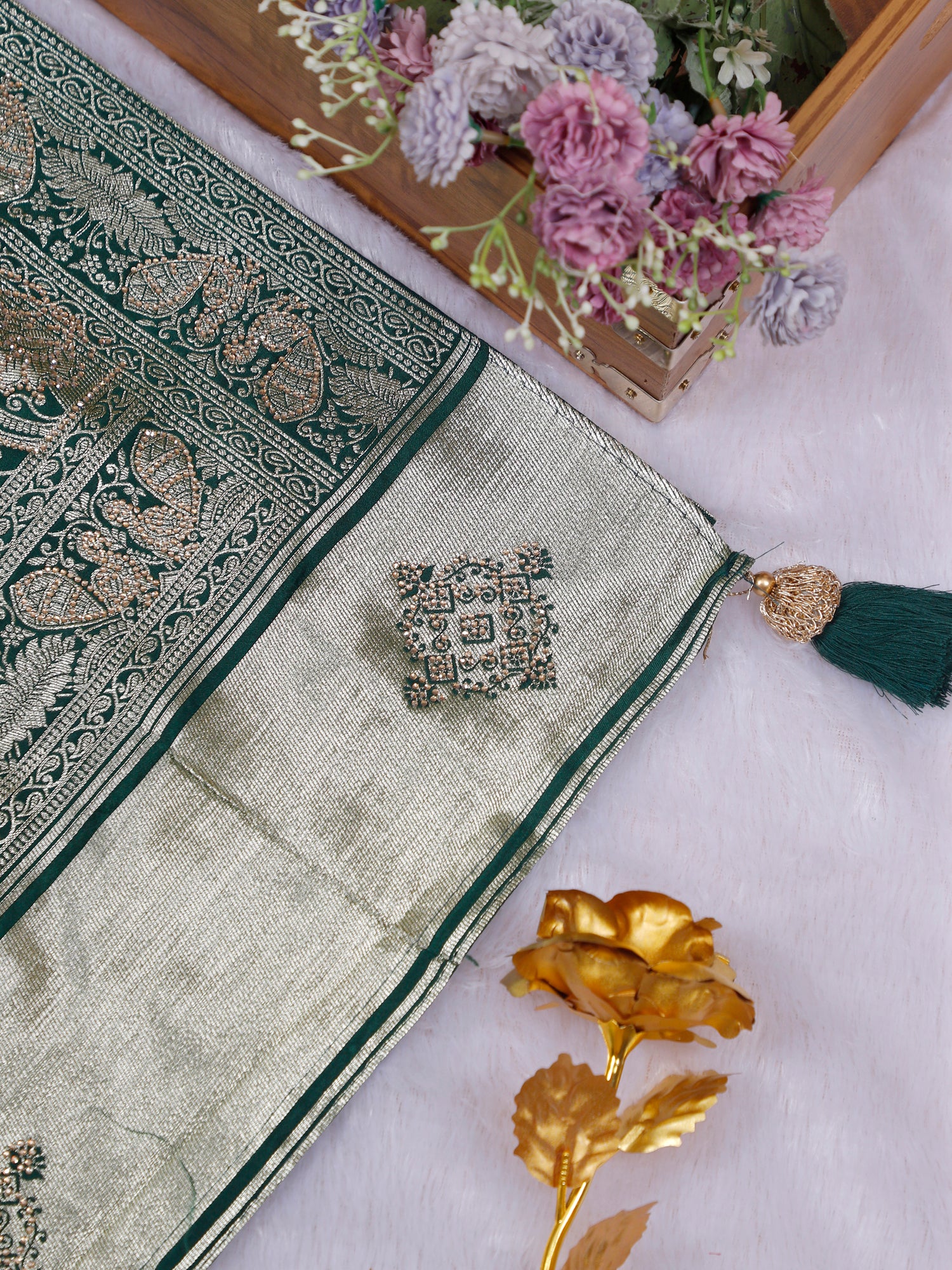 Red–Green Rajlakshmi Radiance Saree With Zari Sequins Work