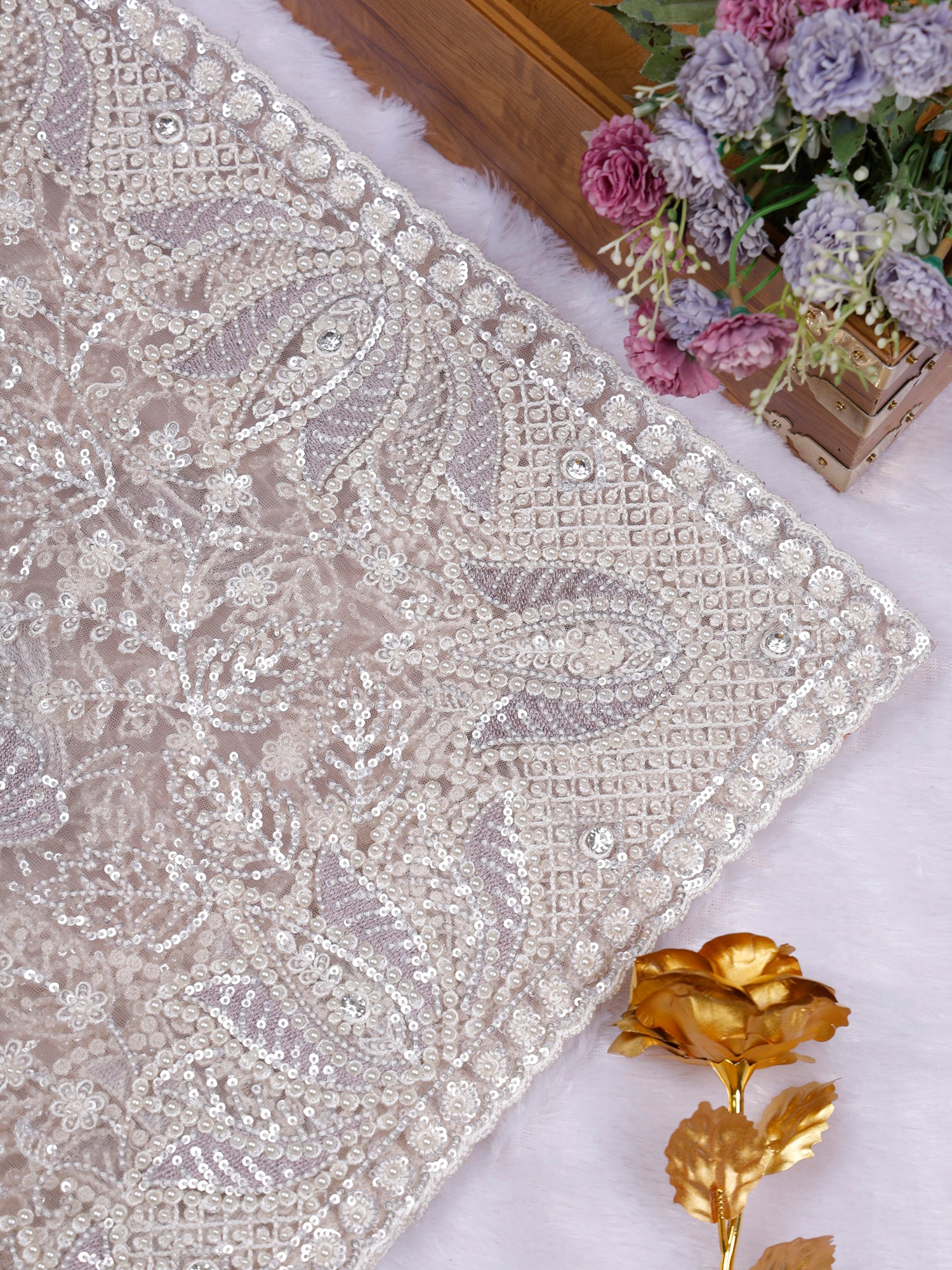 Serene Lavender Diamond Veil Saree