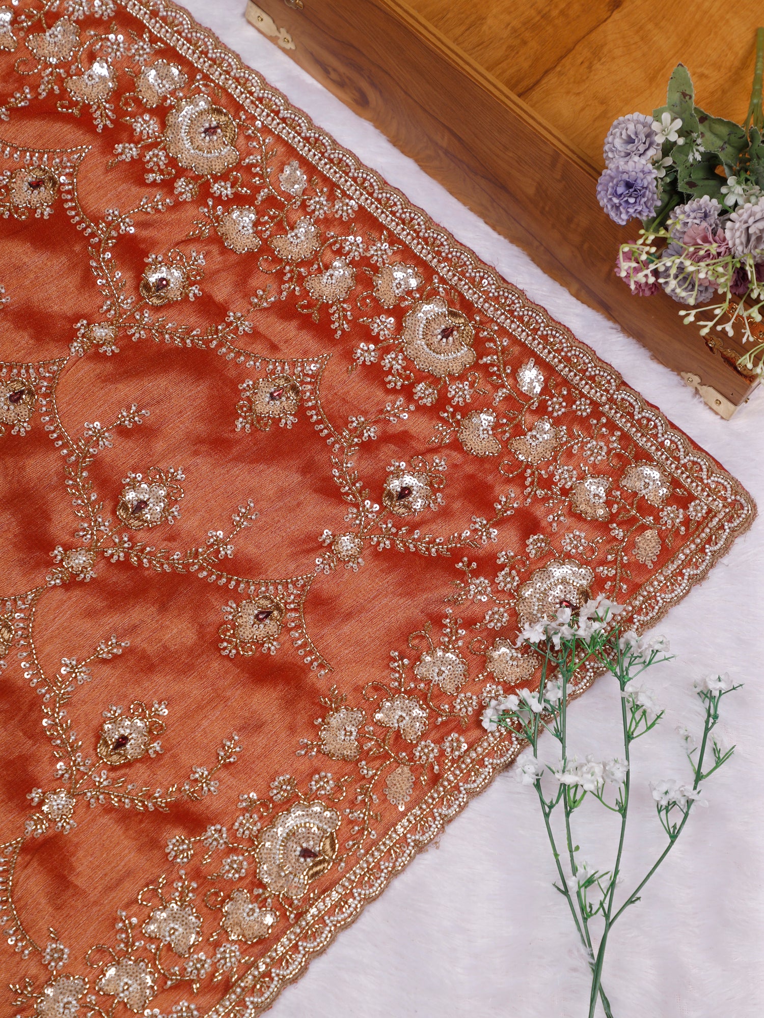 Marigold Crown Beaded Shimmer Silk Saree