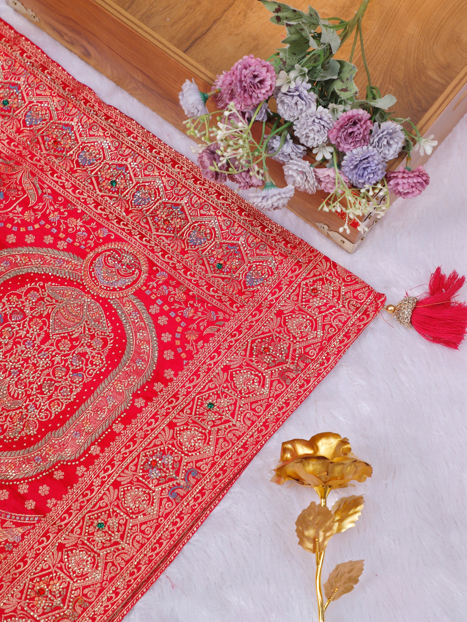 Blue–Dark Pink Shahi Spark Silk-Mousse Saree