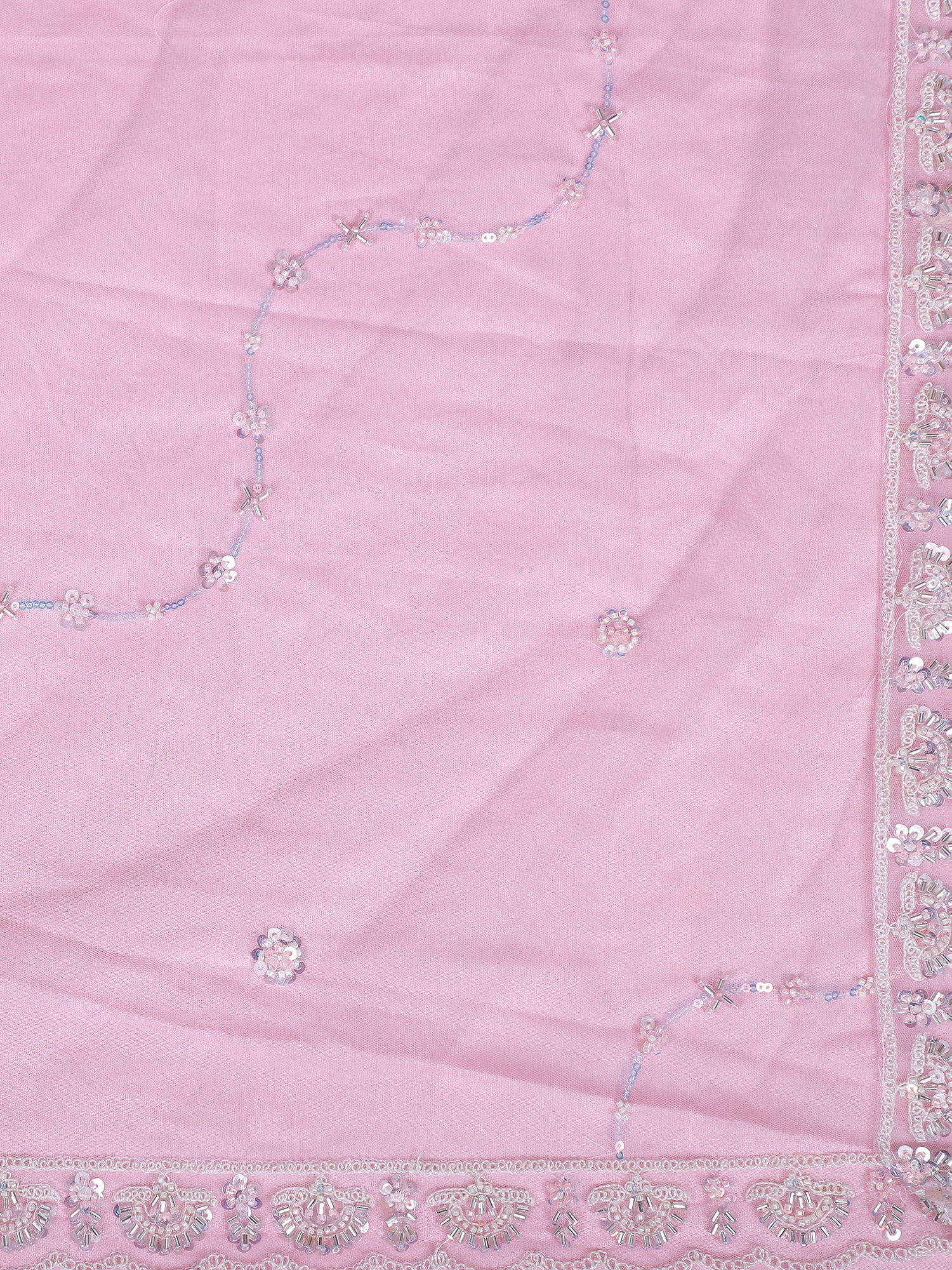 Pink Net Lehenga With Beads, Sequins