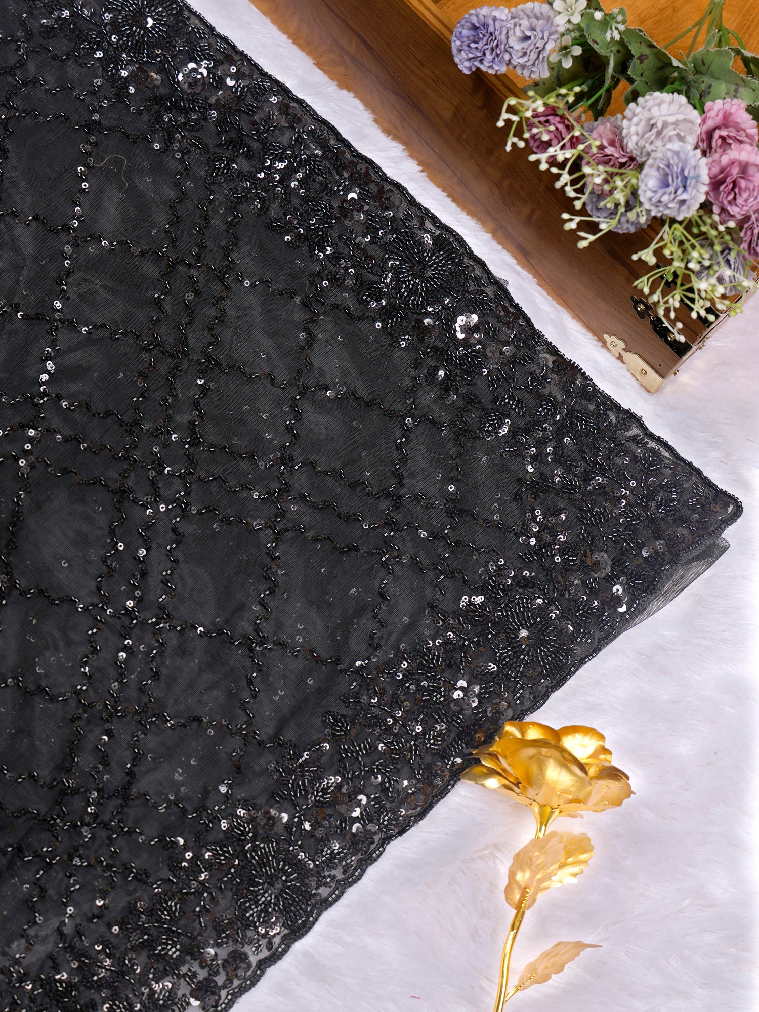 Siyah Jahanara Sequin Embellished Net Saree