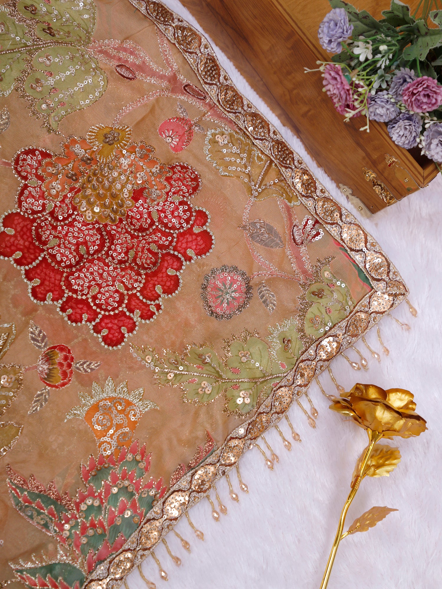 RangAabha Multicolor Luxury Chinon Saree