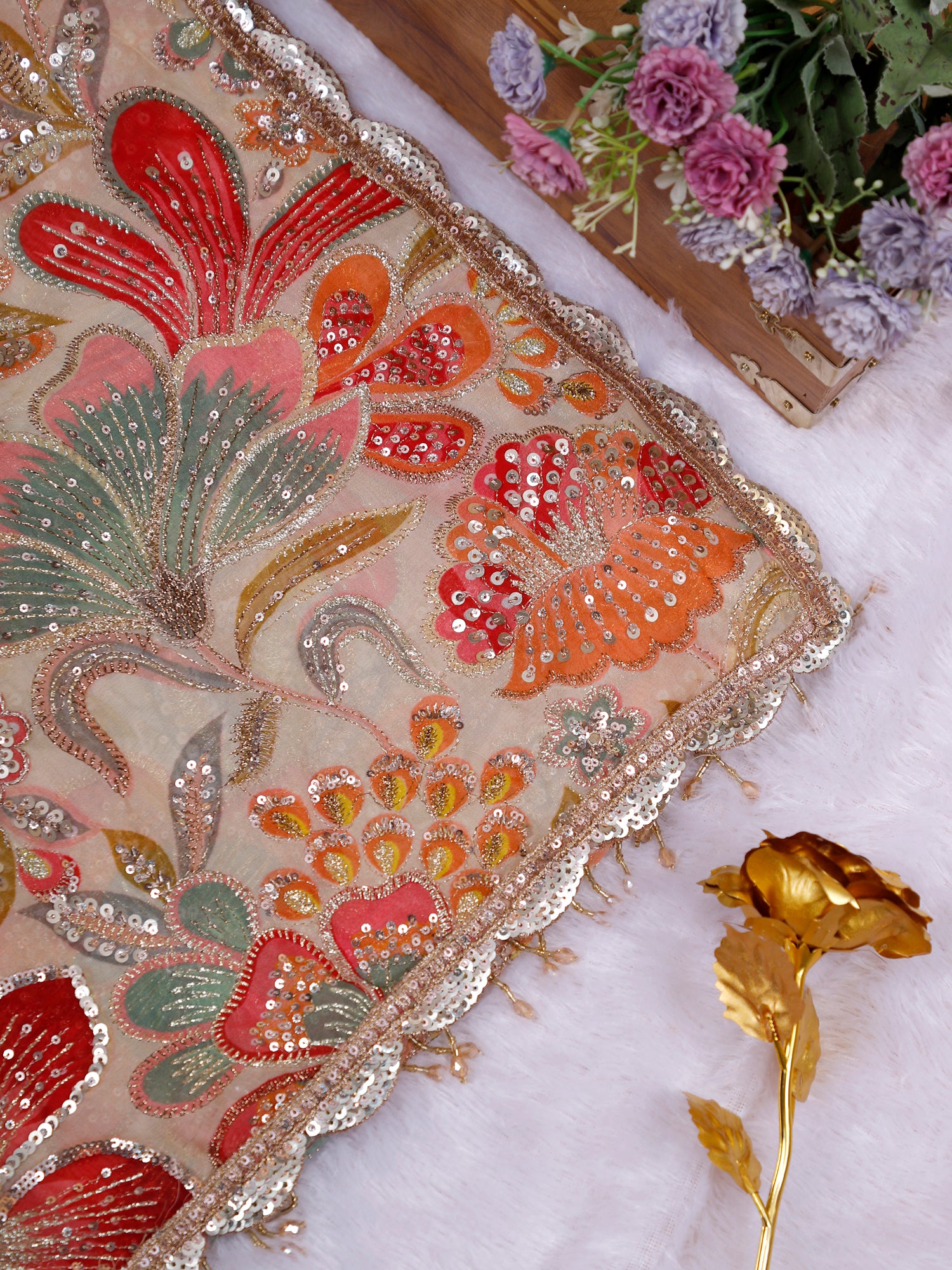 Multicolor Rangkriti Imperial Chinon Sequins Saree