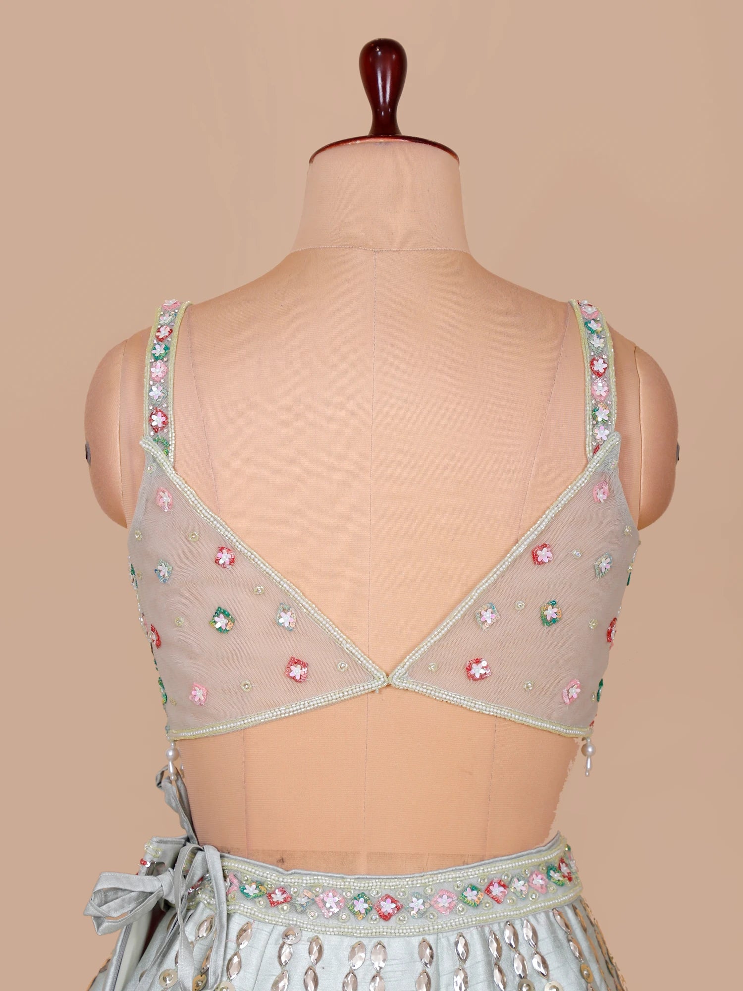 Parizaad Luxe Pearl Moti Mirror Pale Mint Silk Lehenga