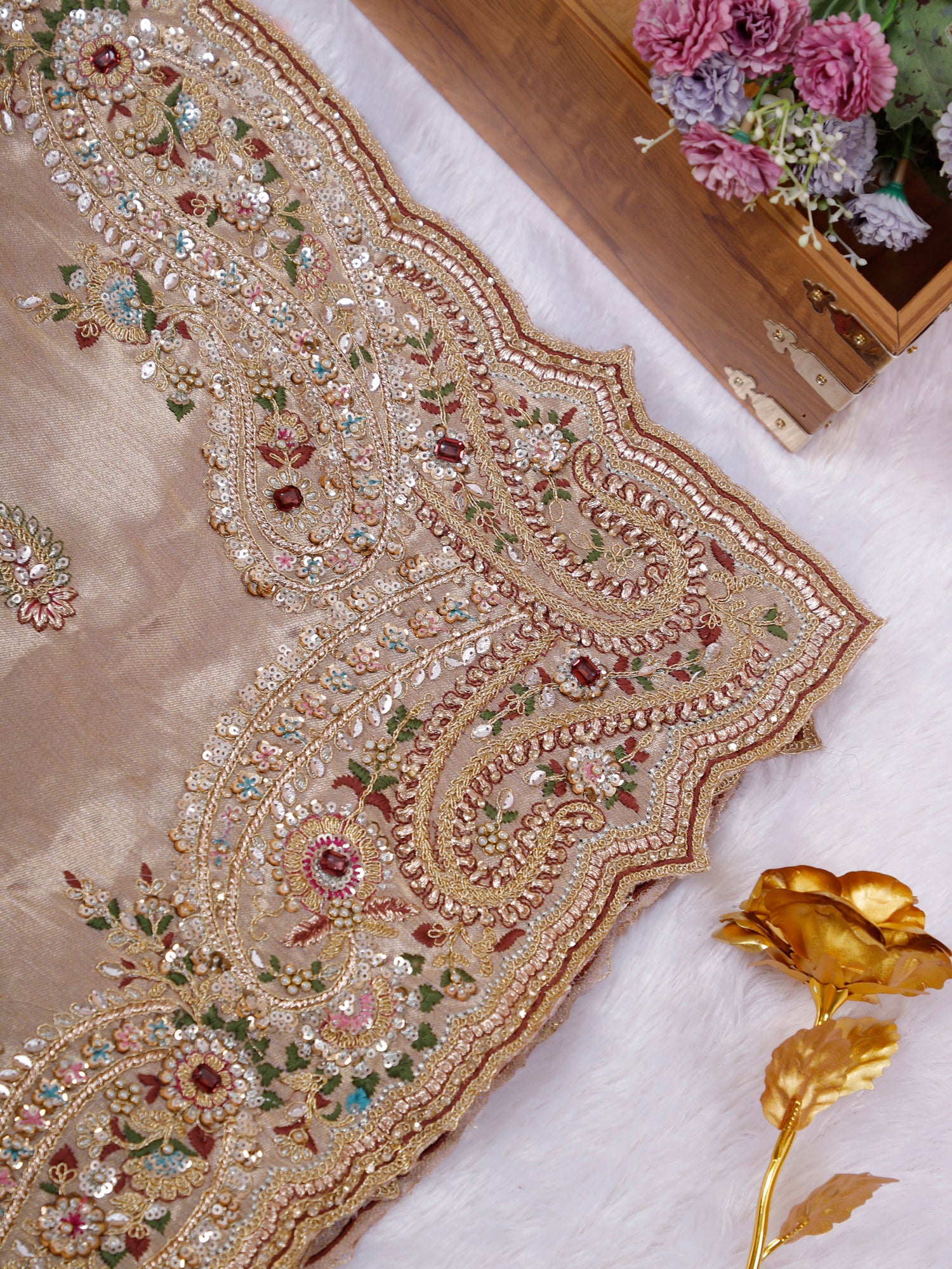 Peach Zarmina Starlight Elegance Saree With Sequins Diamond Machine Work