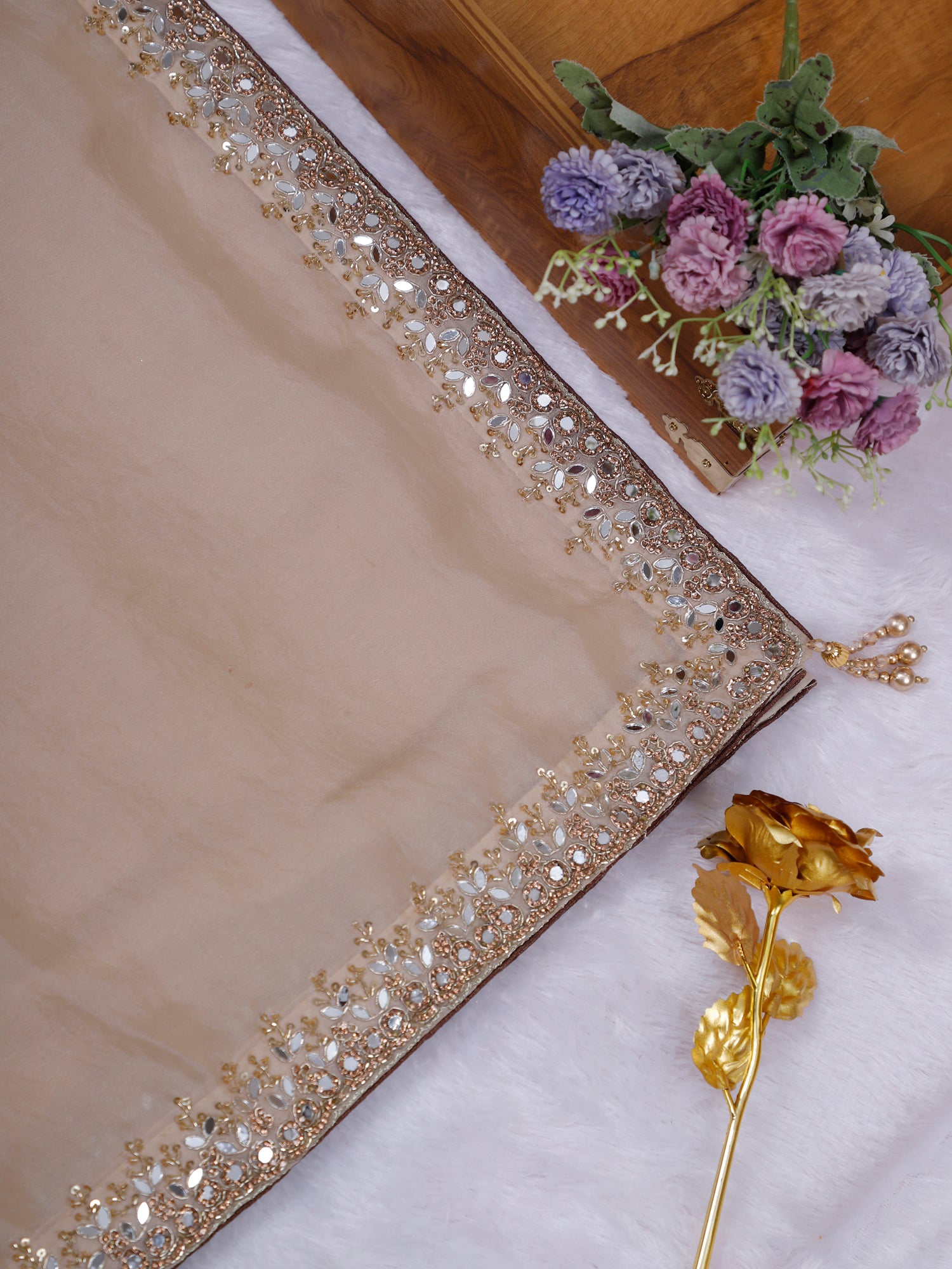 Zareen Biscuit Glass Cut Zardosi Saree