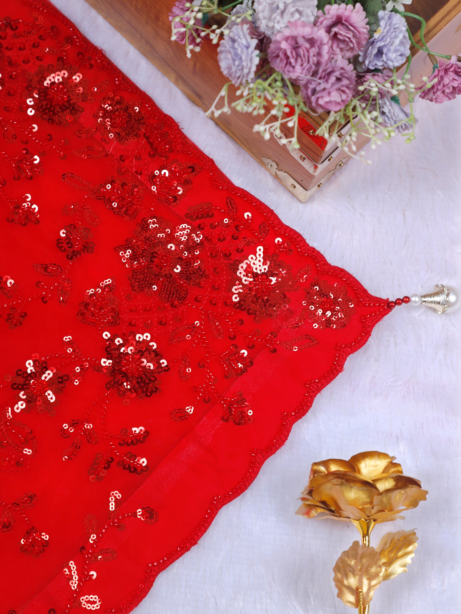 Red Noor-e-Malika Luxury Net Saree