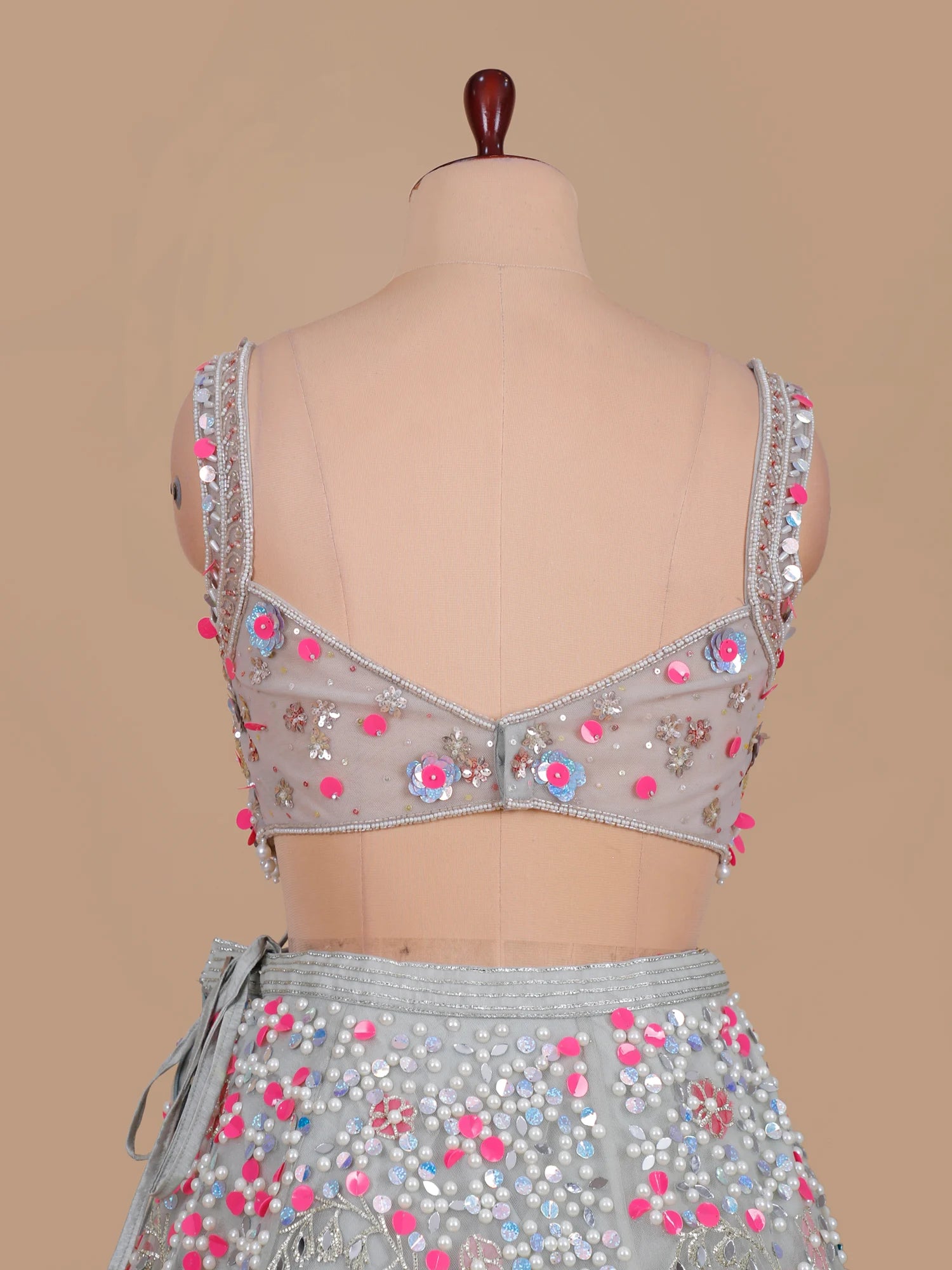 Nocturne Ash Evening Grey Net Lehenga with Mirror Aplique Work