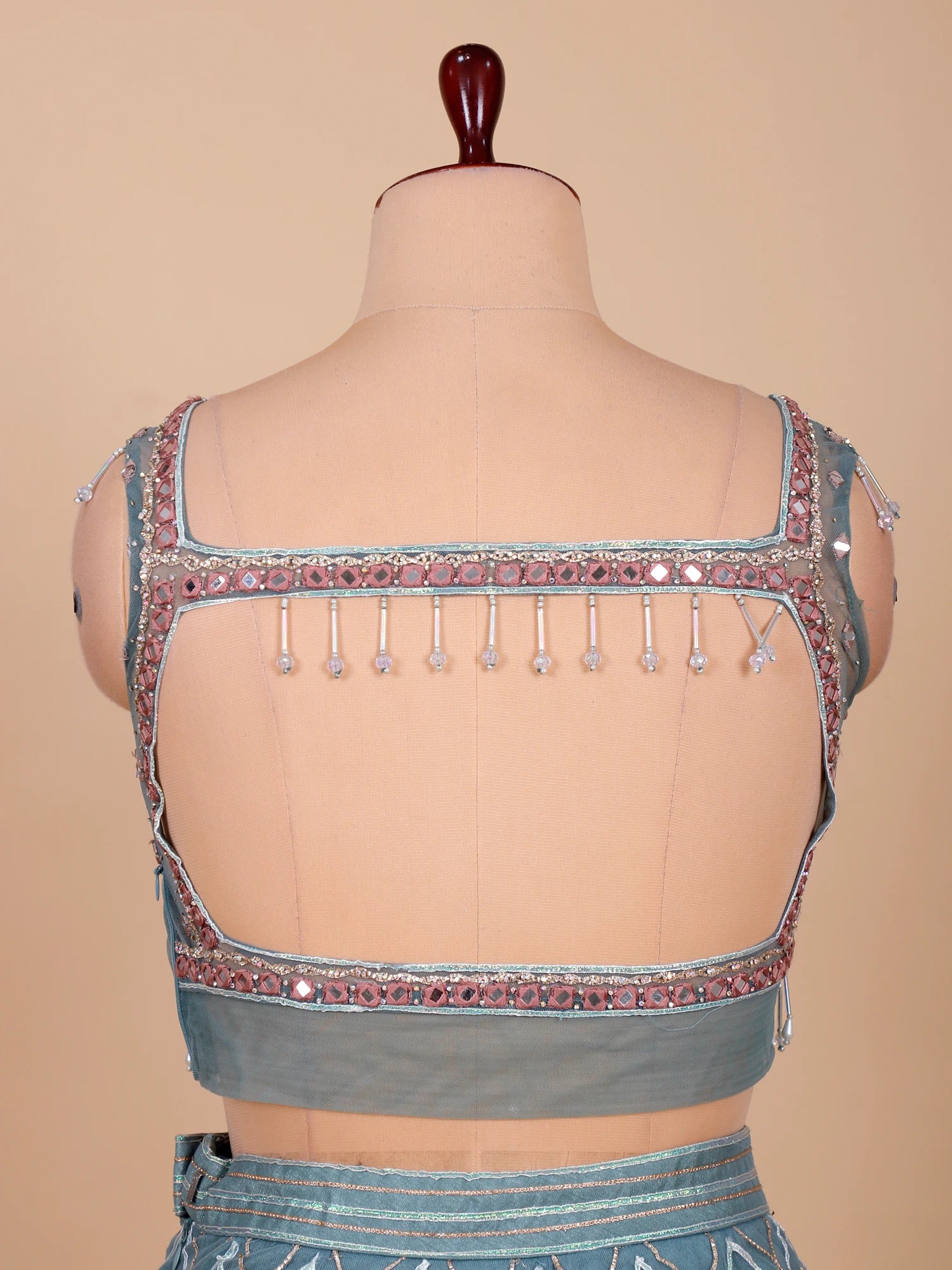 Blue Haze Archive Dusty Blue Net Lehenga with Aplique Work