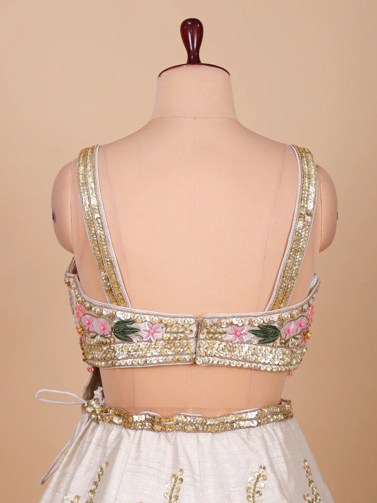 Nazakat Ivory Off White Raw Silk Lehenga with Thread &amp; Moti Work