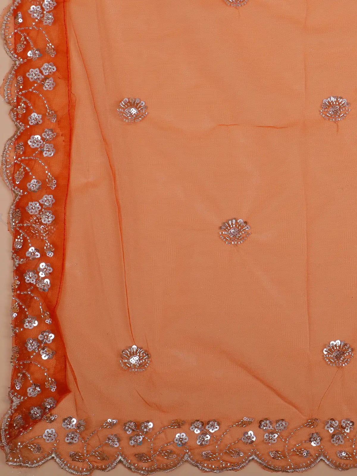 Affordable Rust Orange Party Wear Lehenga with Floral Sequin Detailing