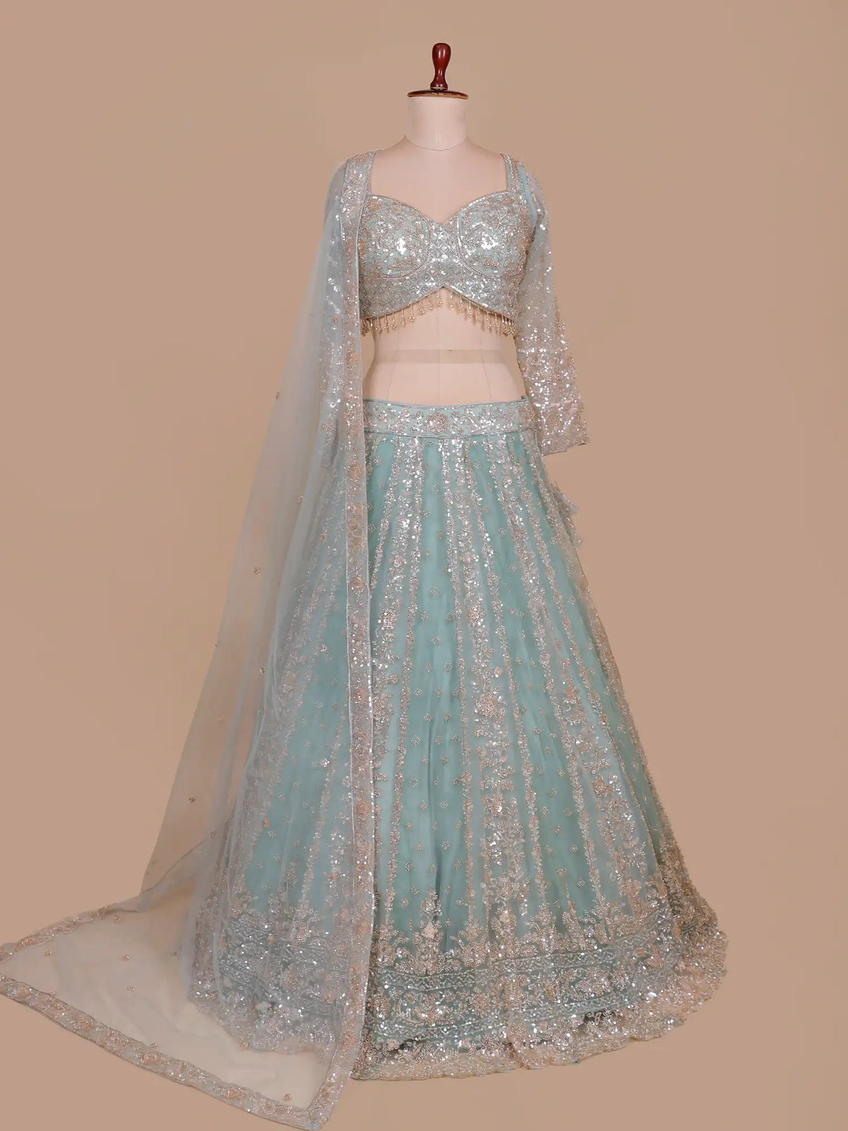 Shop Latest Aqua Blue Designer Lehenga Choli Online Featuring Beads And Sequins