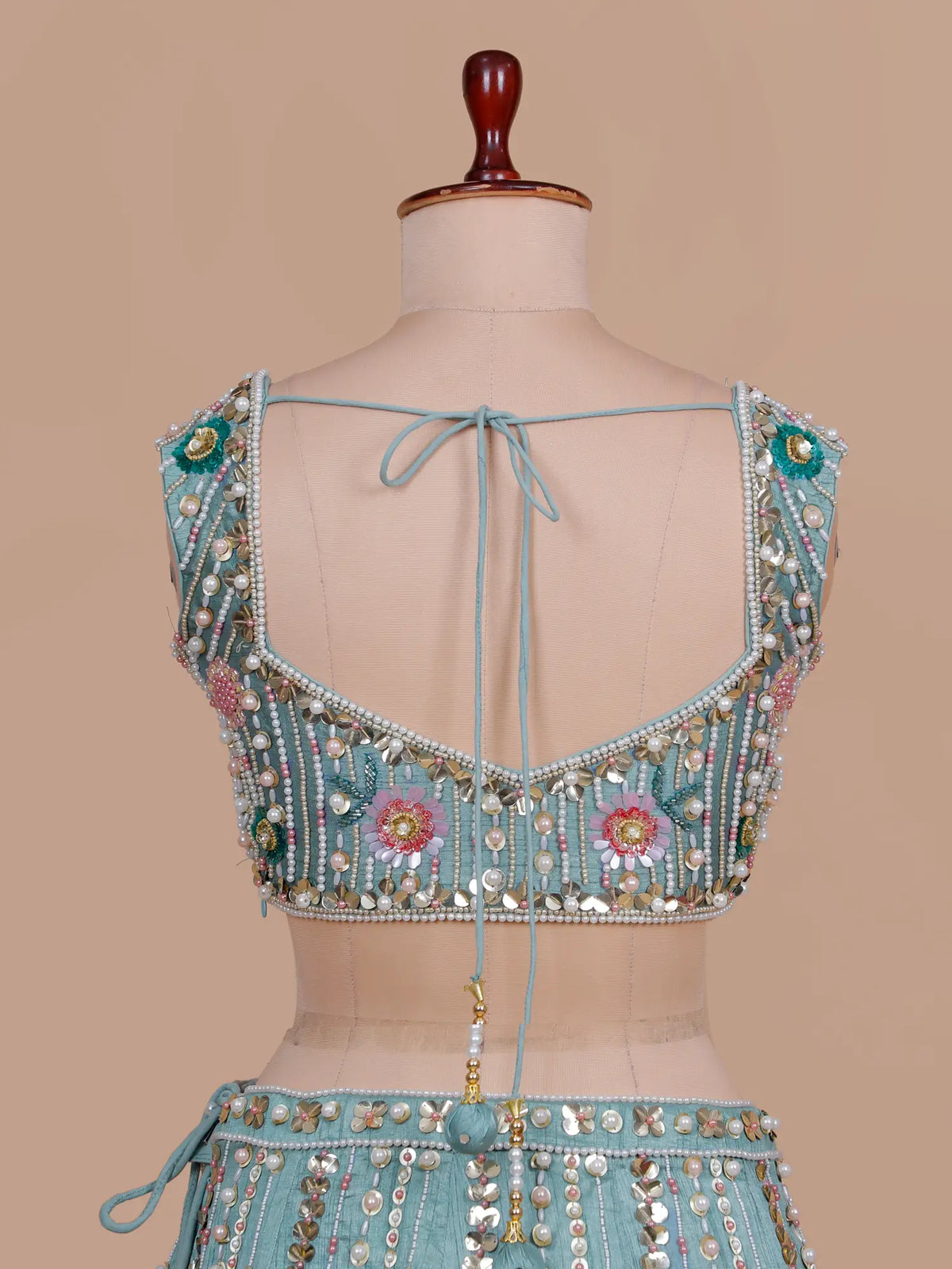 Aqua Blue Silk PDP Inspired Lehenga with Multi Sequin Pearl Work