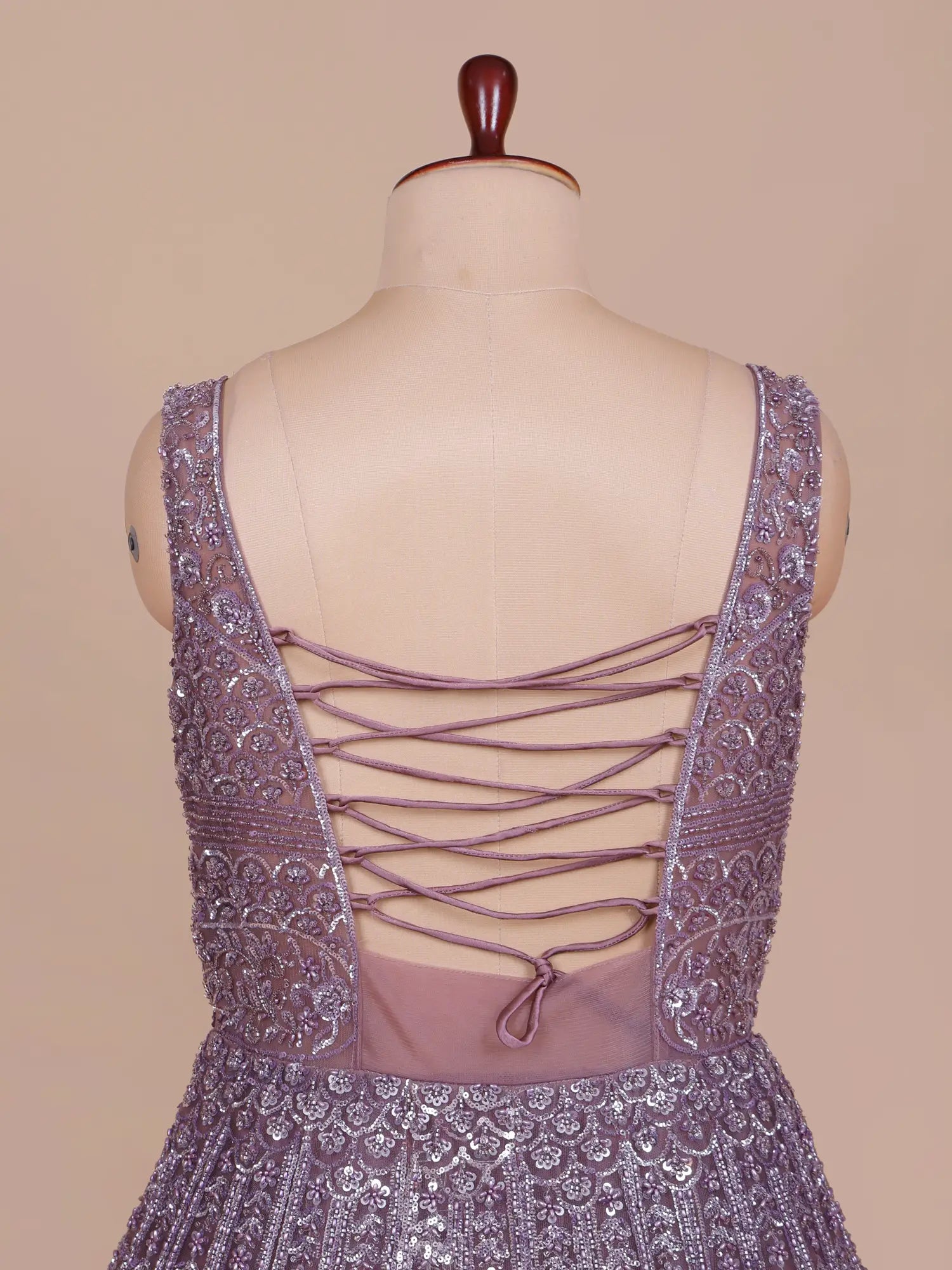 Shop Designer Lavender Net Gown Online With Rich Sequins Work