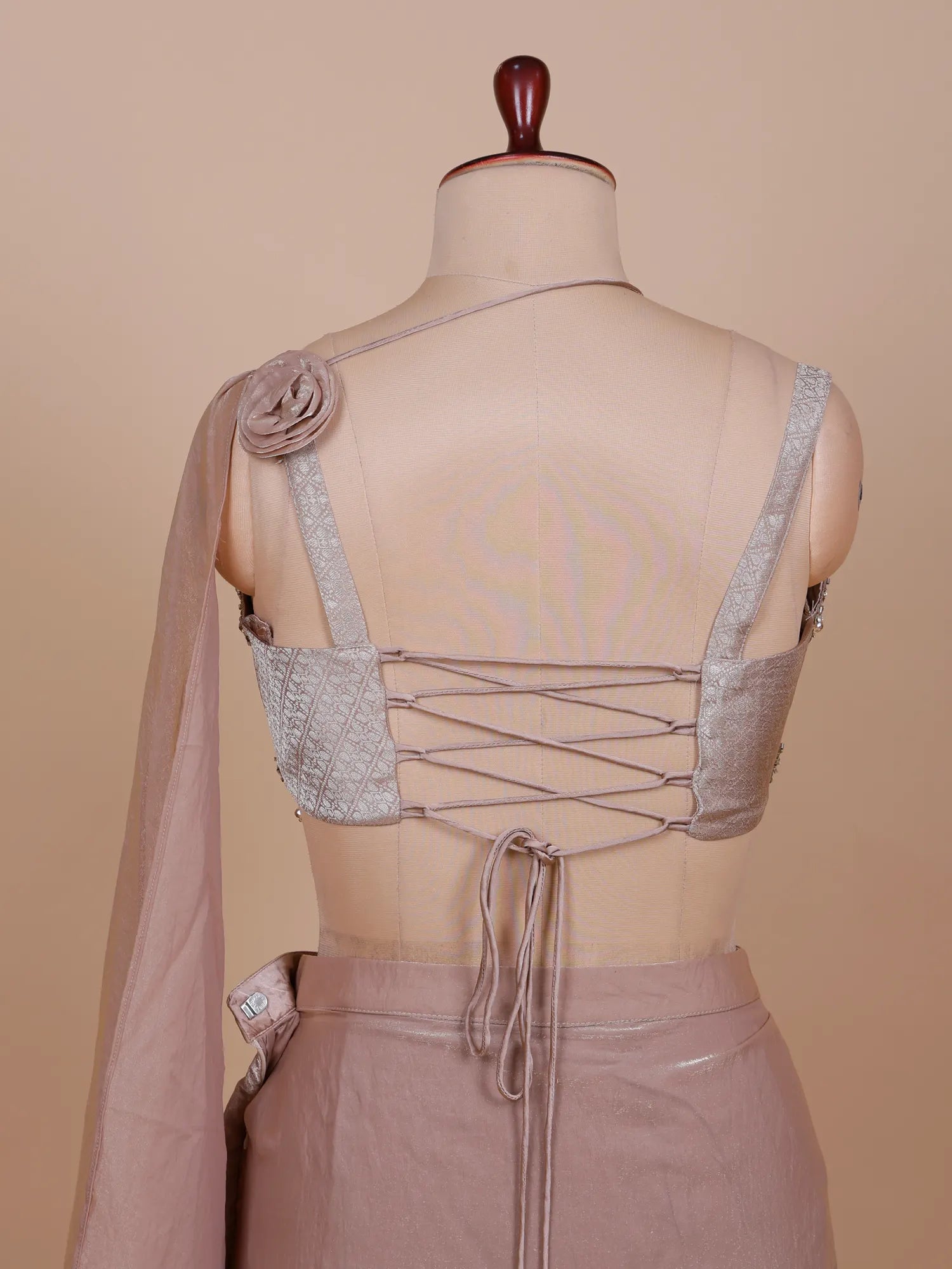 Shop Rose Gold Ready To Wear Saree With Cut Dana Work At Best Price