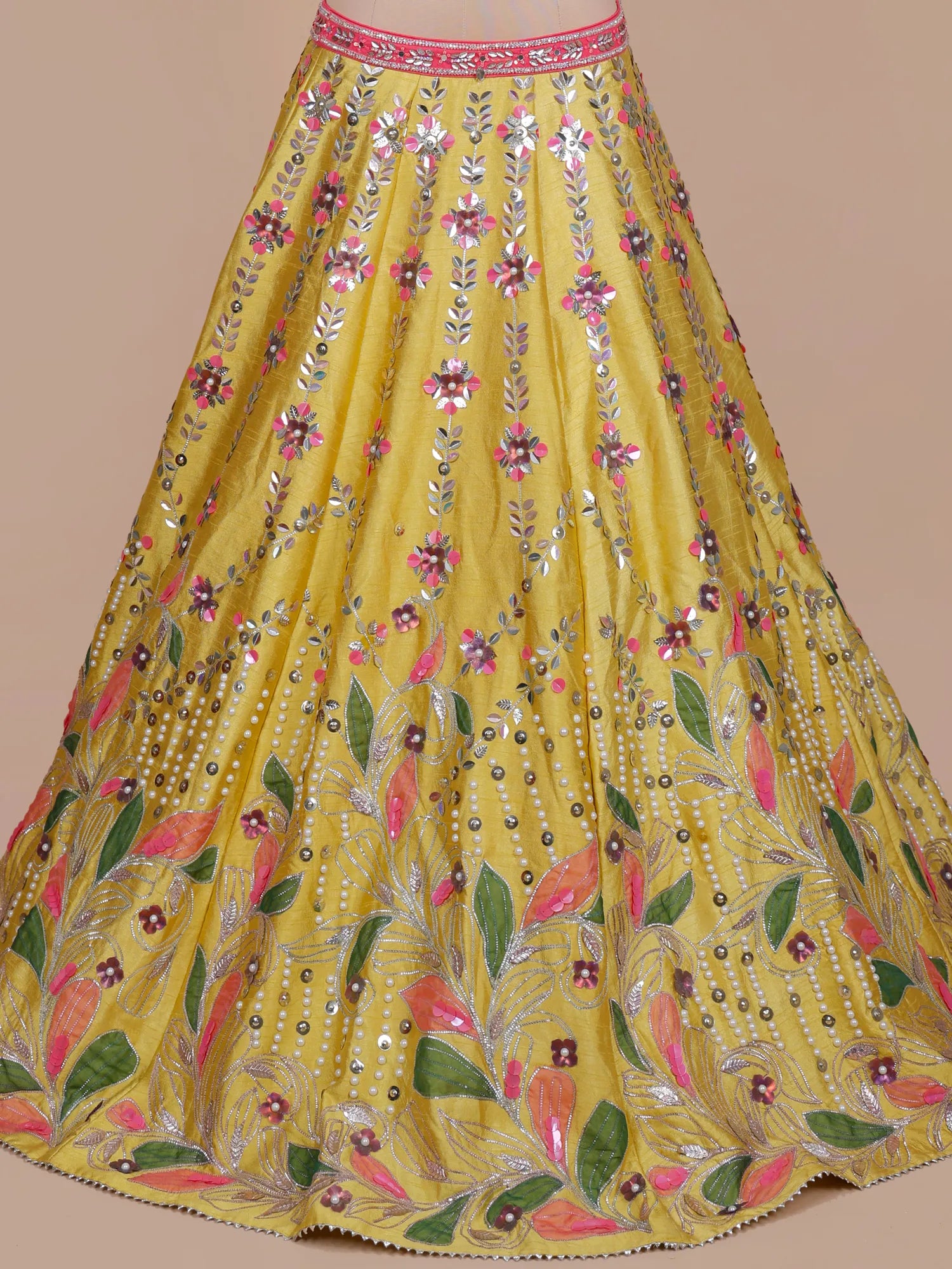 Pink Yellow PDP Inspired Silk Lehenga With Luxe Finish