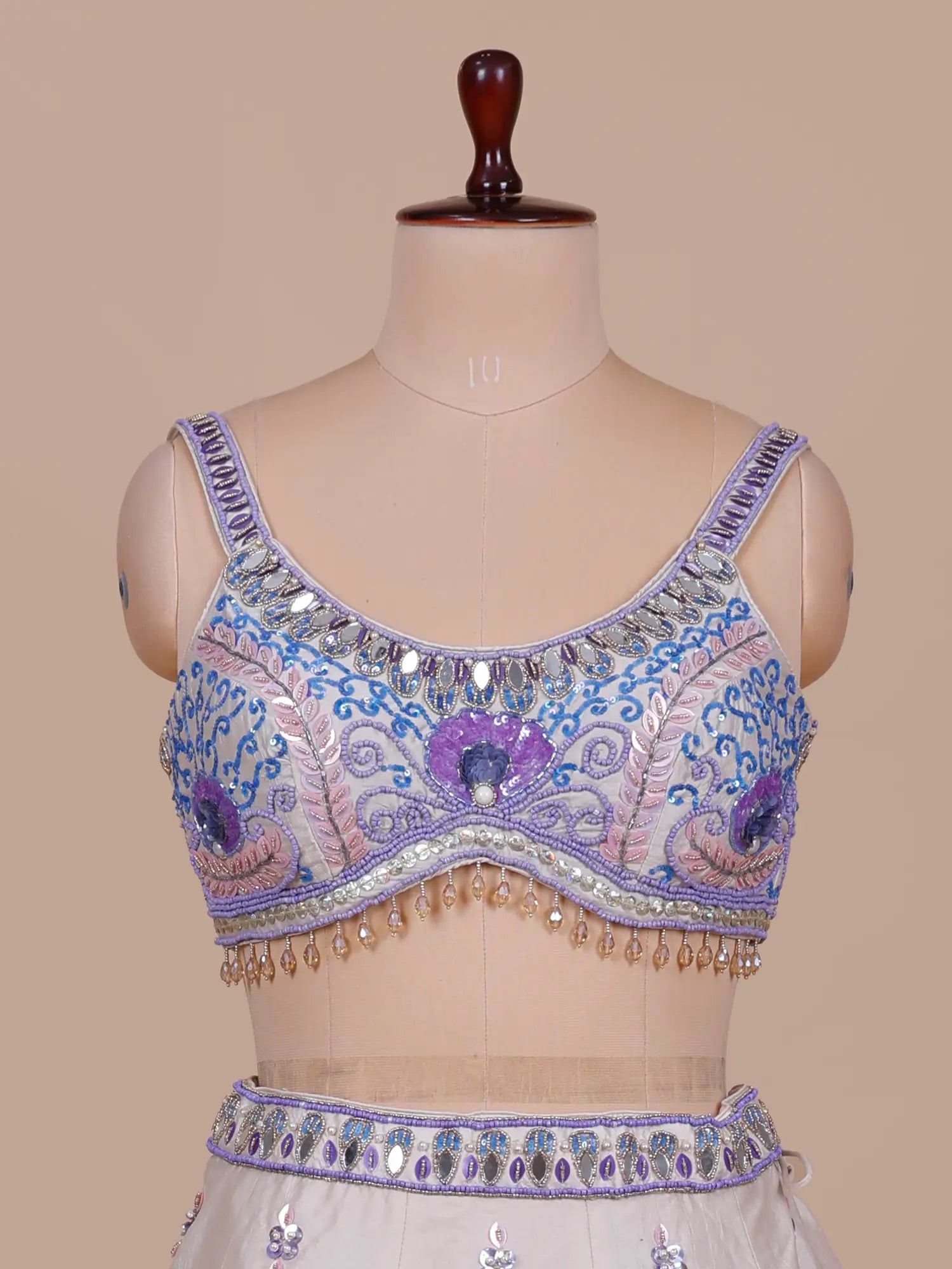 Luxury Celebrity Inspired Ivory Silk Lehenga with Mirror Work for Weddings
