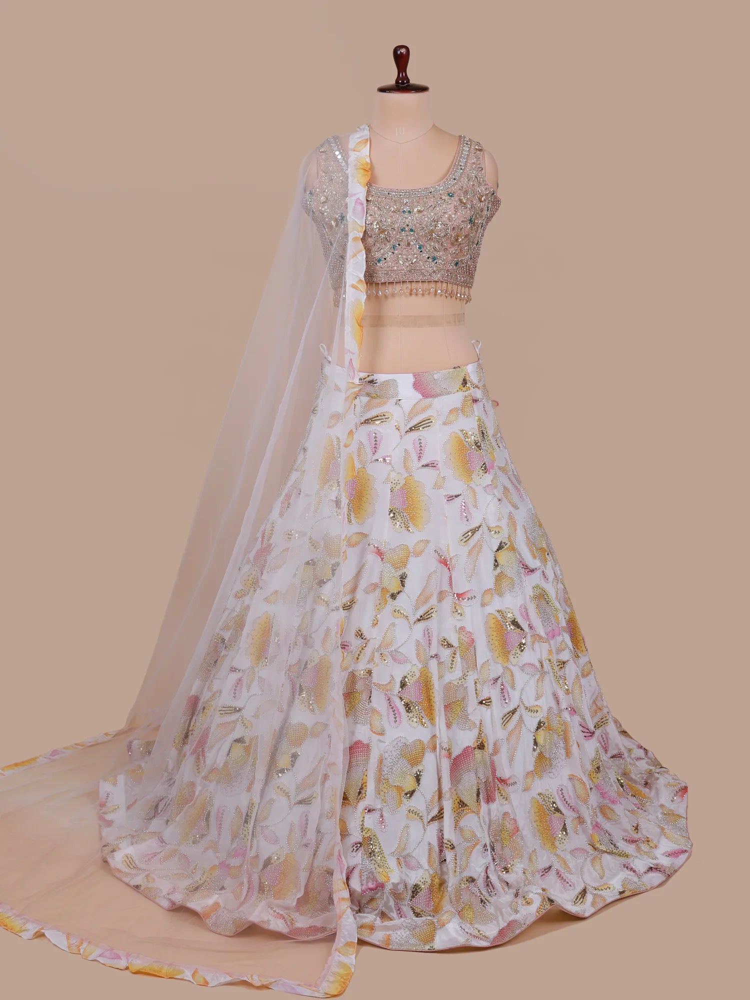 Trending Multi Floral Organza Lehenga Choli With Sequins Design