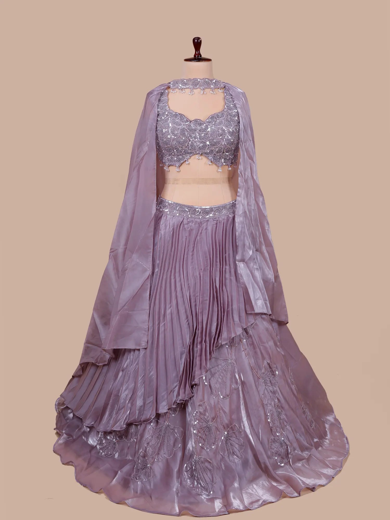 Designer Antique Onion Pink Organza Lehenga With Pearl Work