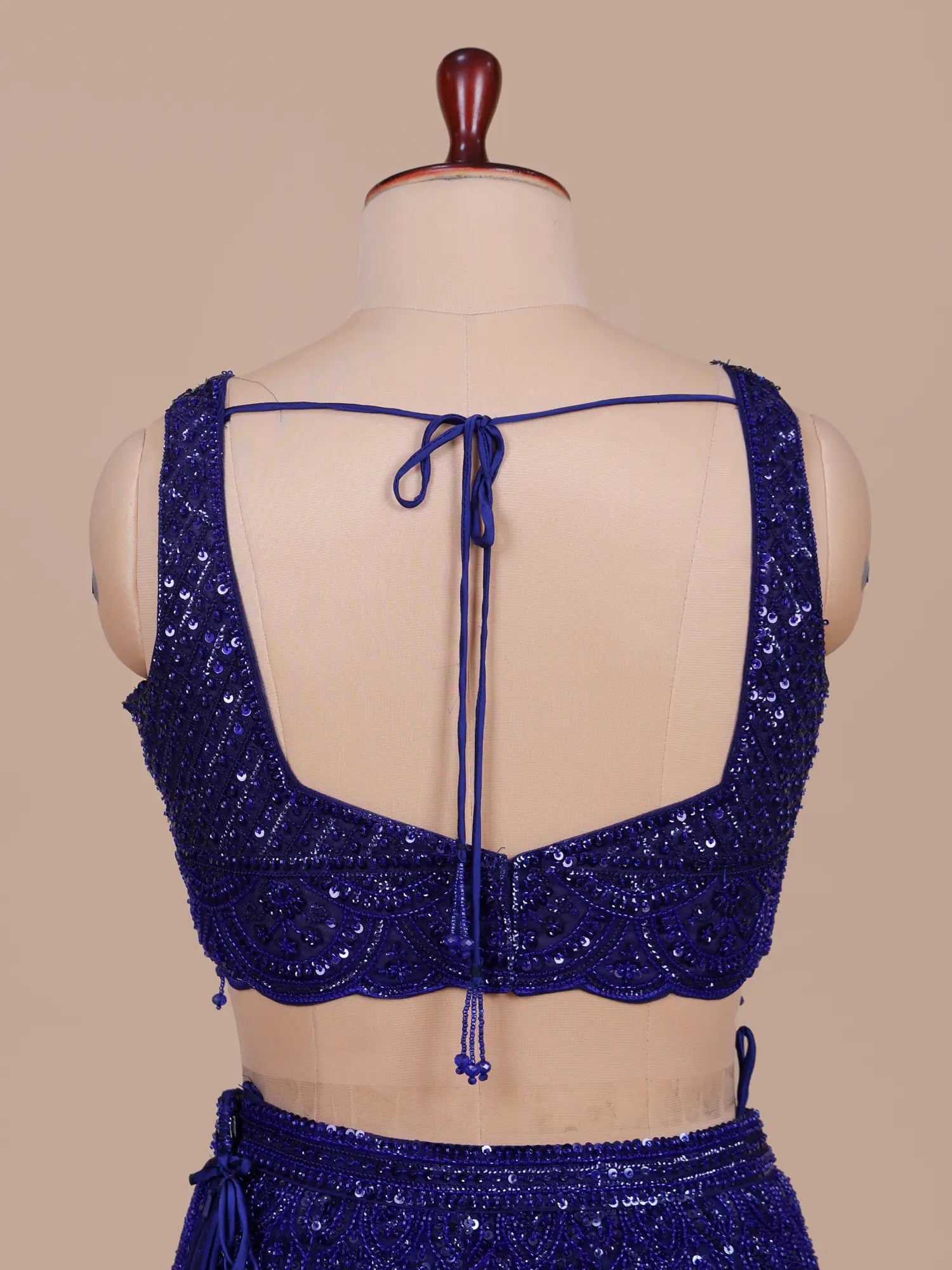 Latest Royal Blue Net Fishcut Lehenga Sequins Beads Work