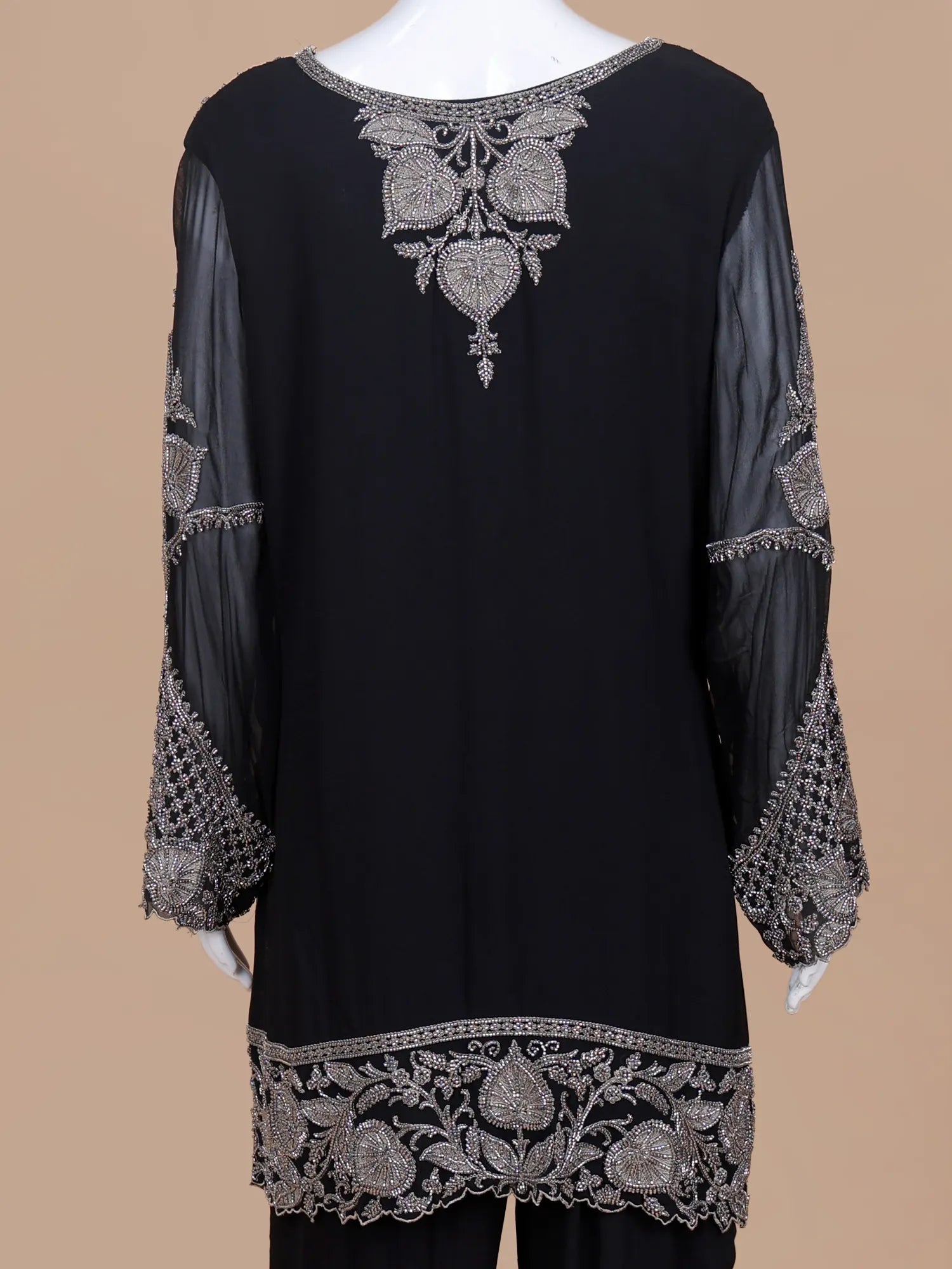 Black Georgette Palazzo Set In Bead And Thread Embellishment