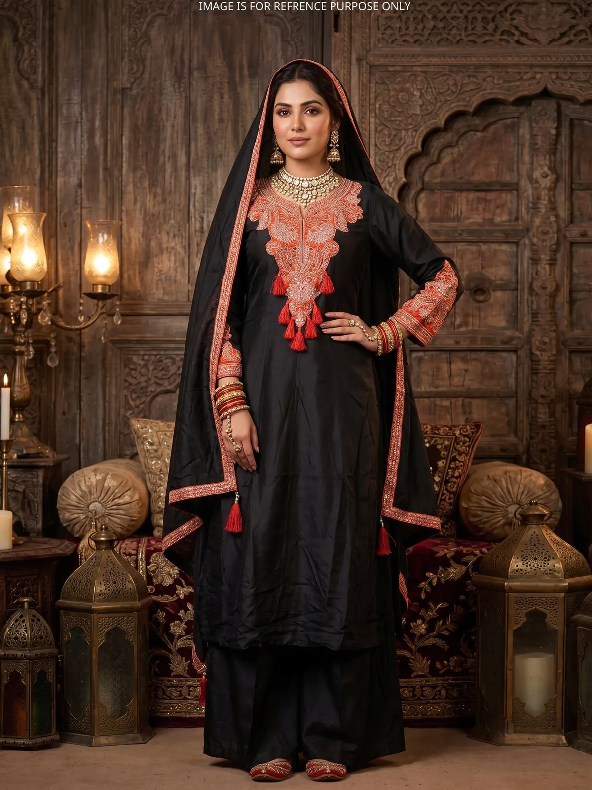 Black Silk Traditional Palazzo Suit Wholesale Collection