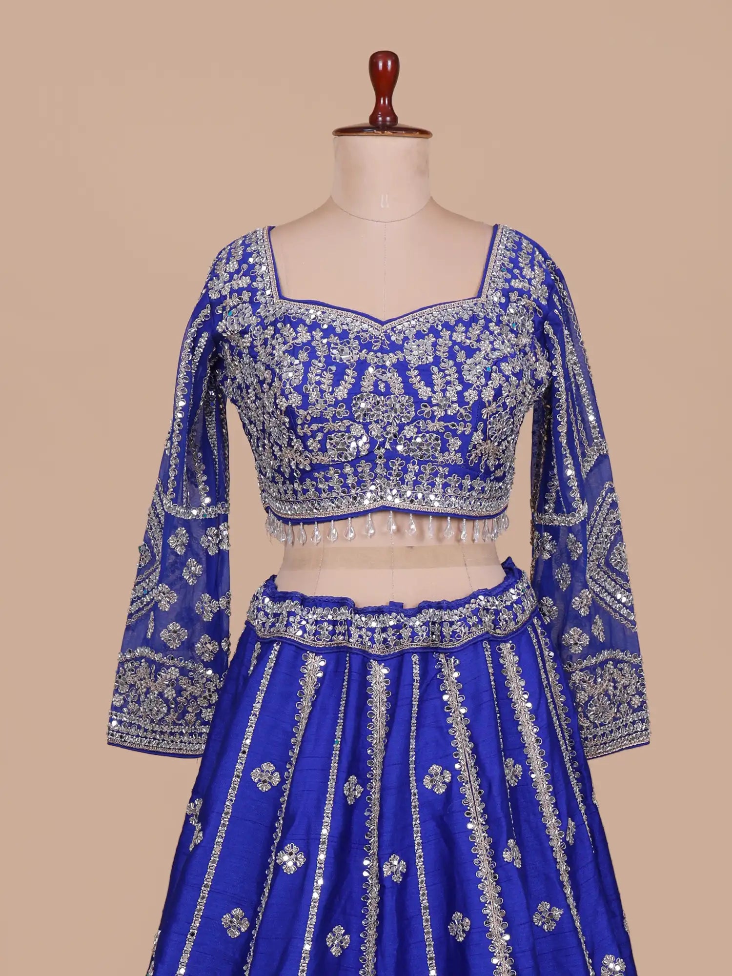 Choose Regal Royal Blue Silk Lehenga Choli In Mirror Moti Work