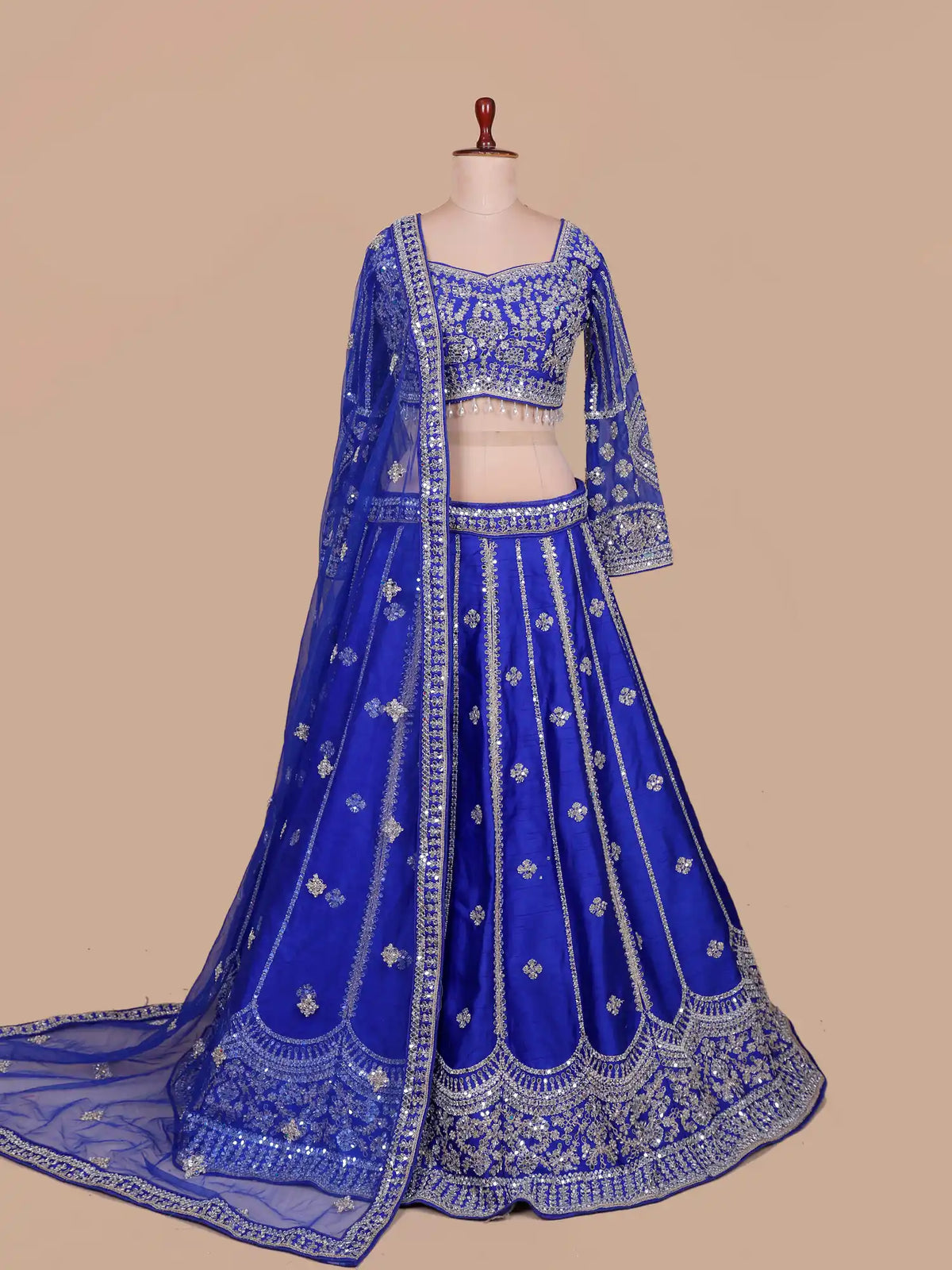 Sapphire Blue Designer Silk Lehenga Choli Showcasing Mirror and Moti Work