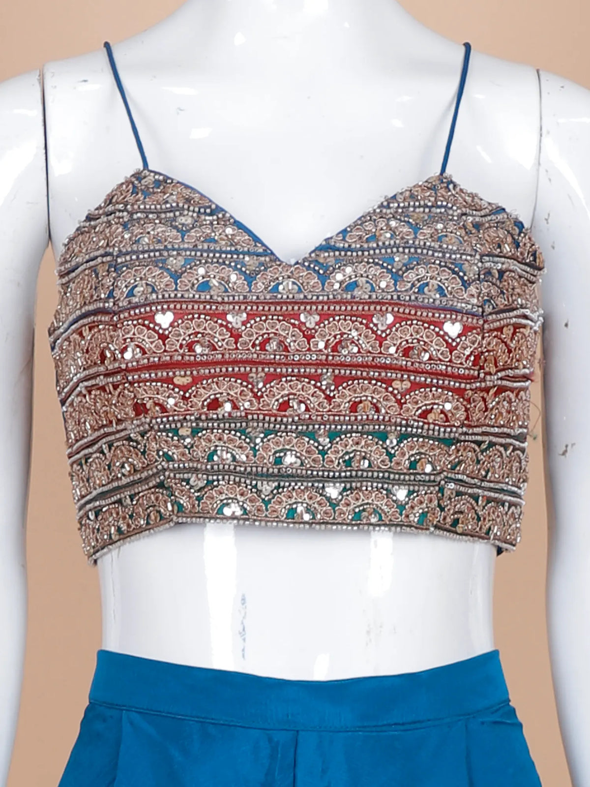 Choose Blue Chinon Indo Western Palazzo Suit Showcasing Designer Shrug