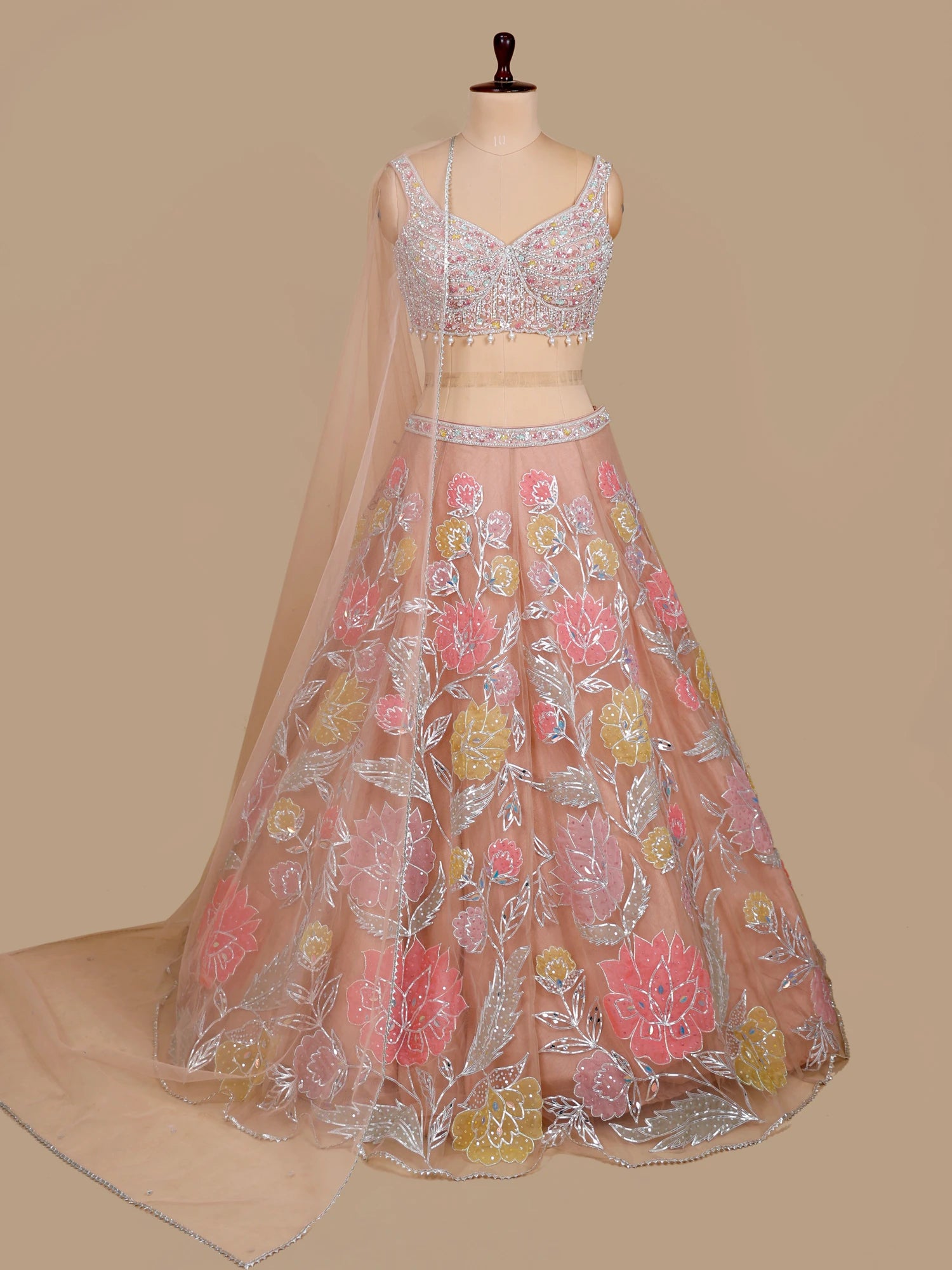Blush Pink Net Lehenga choli with Pearl Sequins Work