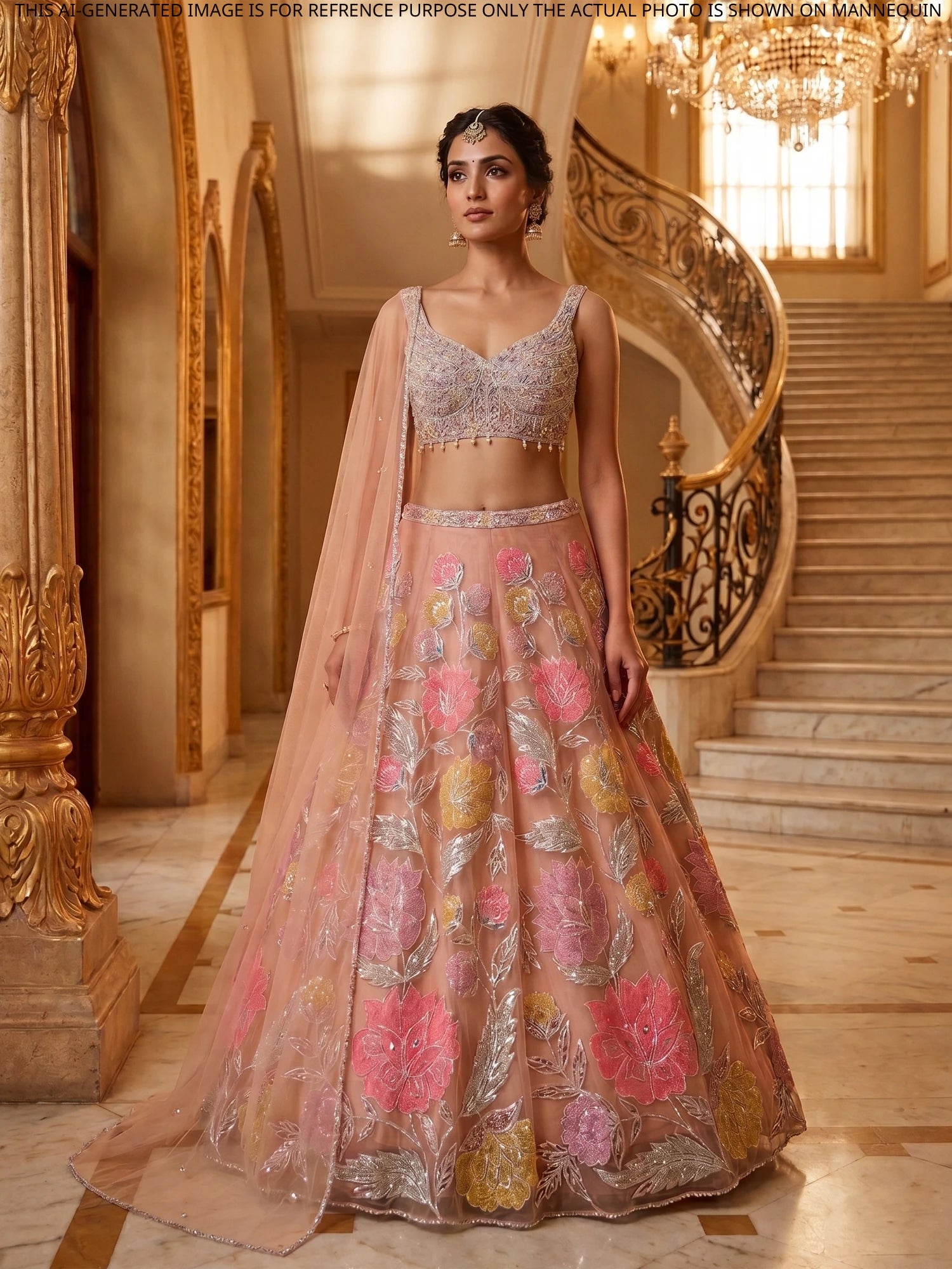 Blush Pink Net Lehenga choli with Pearl Sequins Work