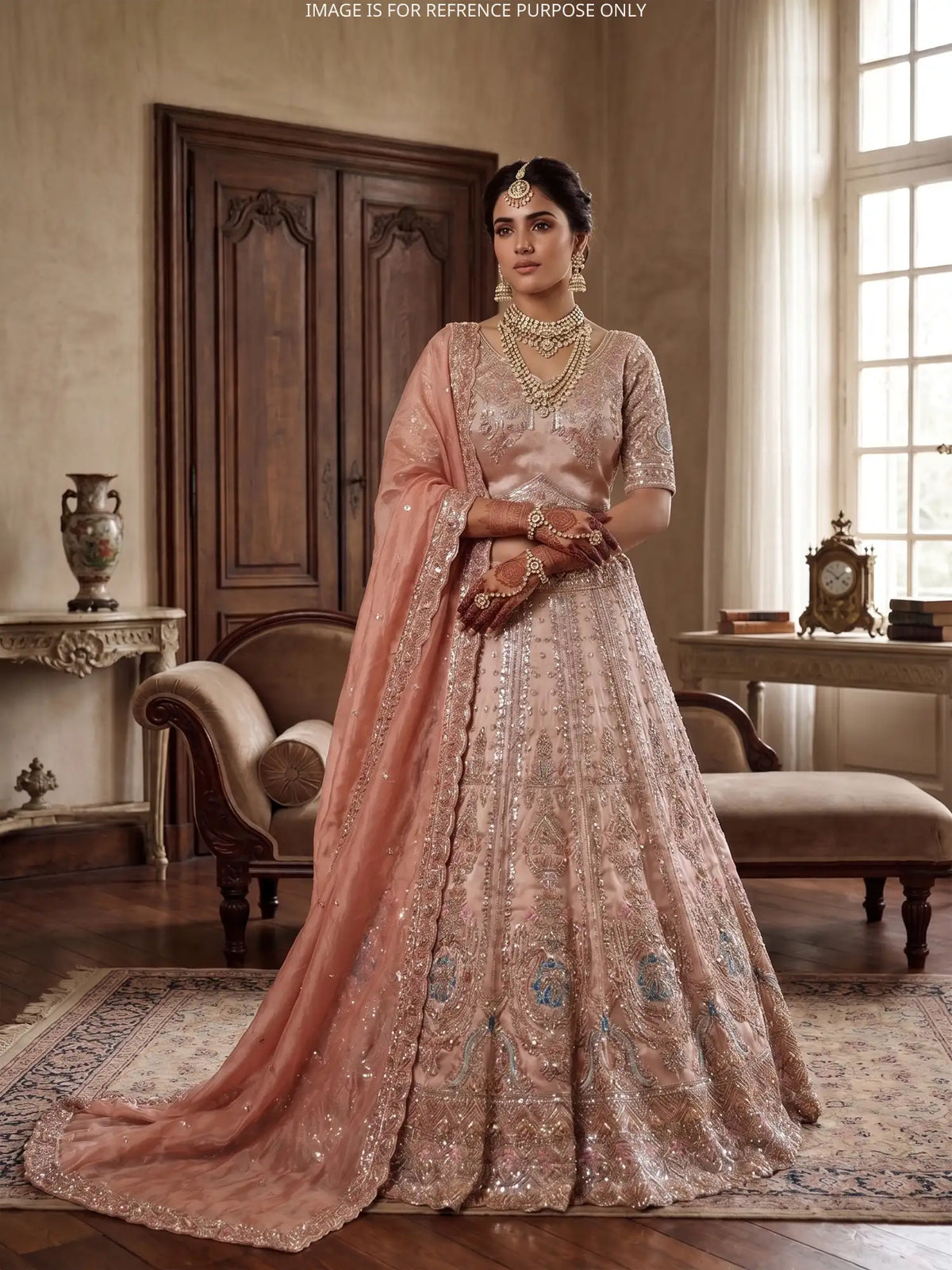 Blush Pink Silk Designer Lehenga Showcasing Peacock and Sequin Embroidery