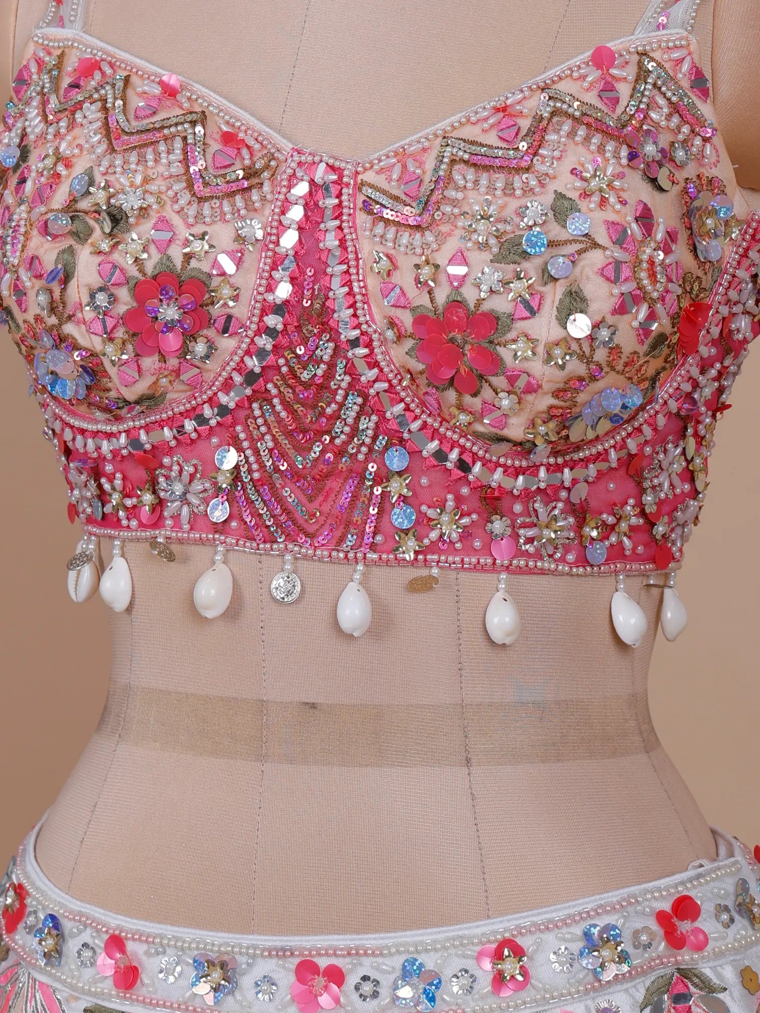 Pink White Luxe PDP-Inspired Designer Silk Lehenga Online