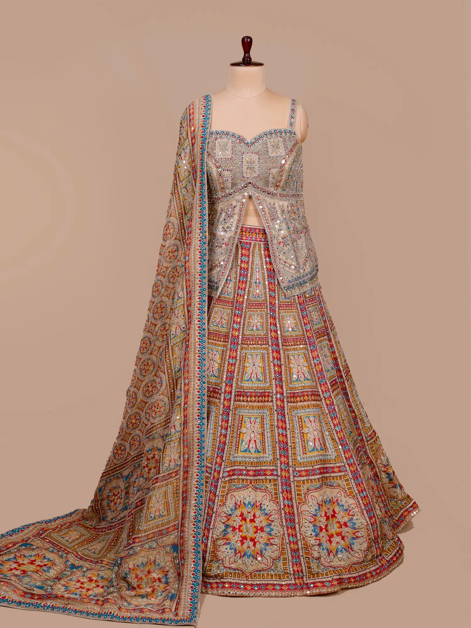 Eye Catching Bollywood Style Multi Silk Peplum Lehenga